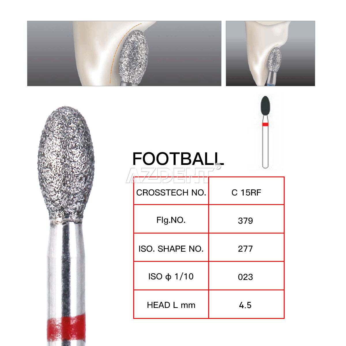 Dental Multi-Use FG Diamond Burs 379-023F Egg Football – (Fine Grit) AZDENT