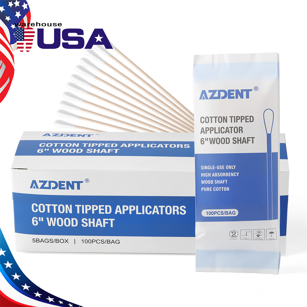 500pcs Cotton Tipped Applicators 6″（15.2cm）Wood Shaft Medical Disposable Clean