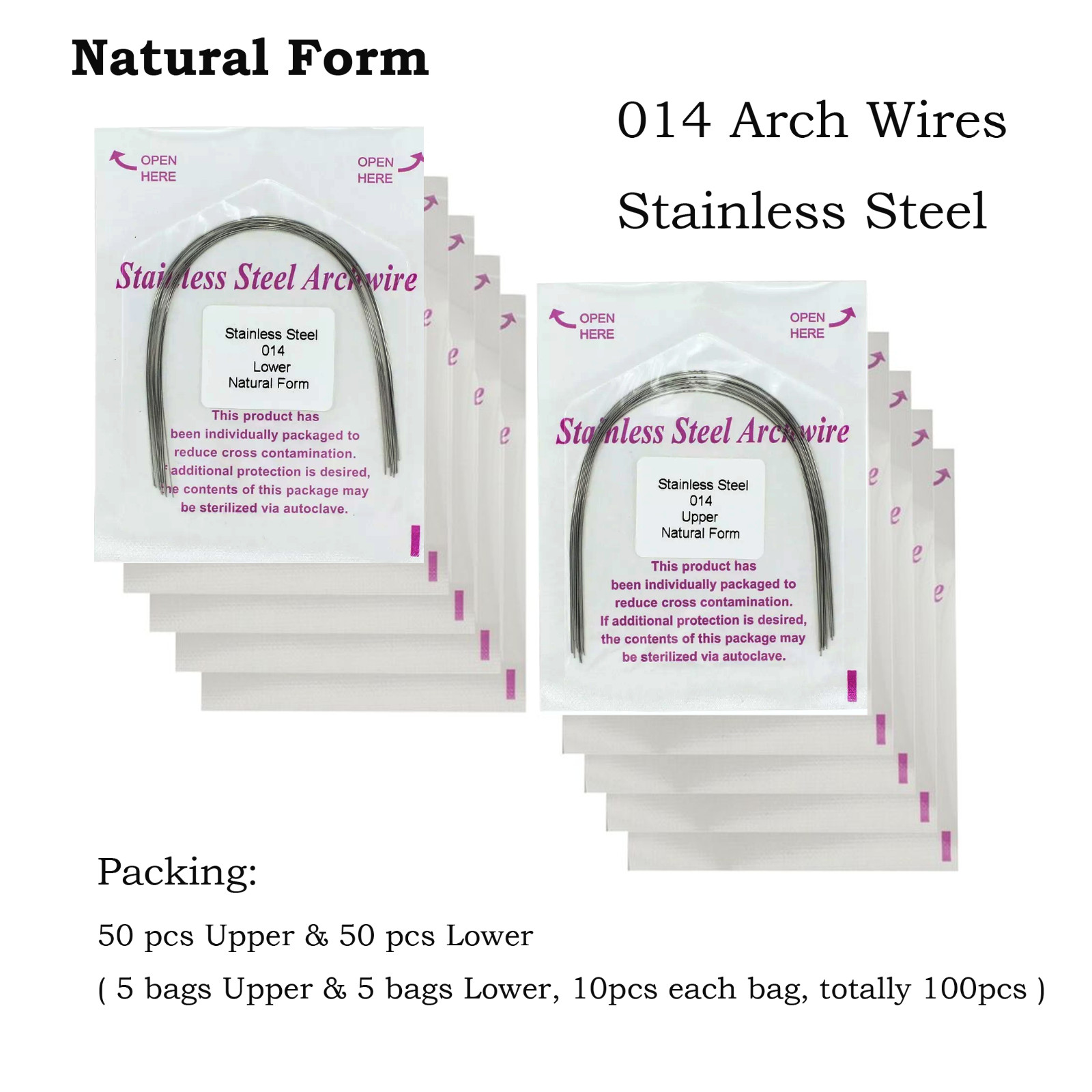 arcos de ortodoncia Orthodontic Arch Wire Stainless Steel Round Natural 100PCS