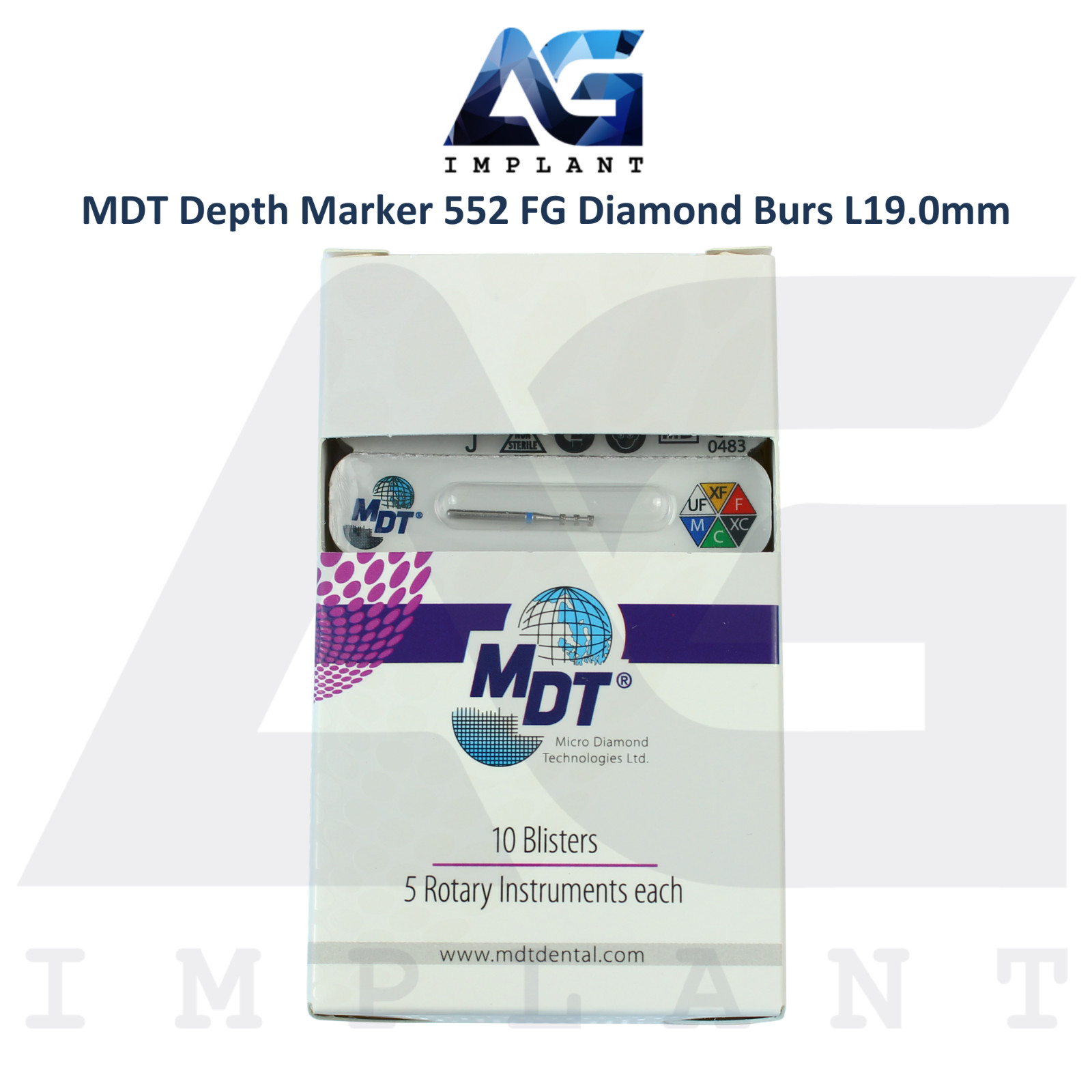 MDT Dental FG Diamond Coated Depth Marker Bur 552 L19.0mm Pr0sthod0ntic Tool