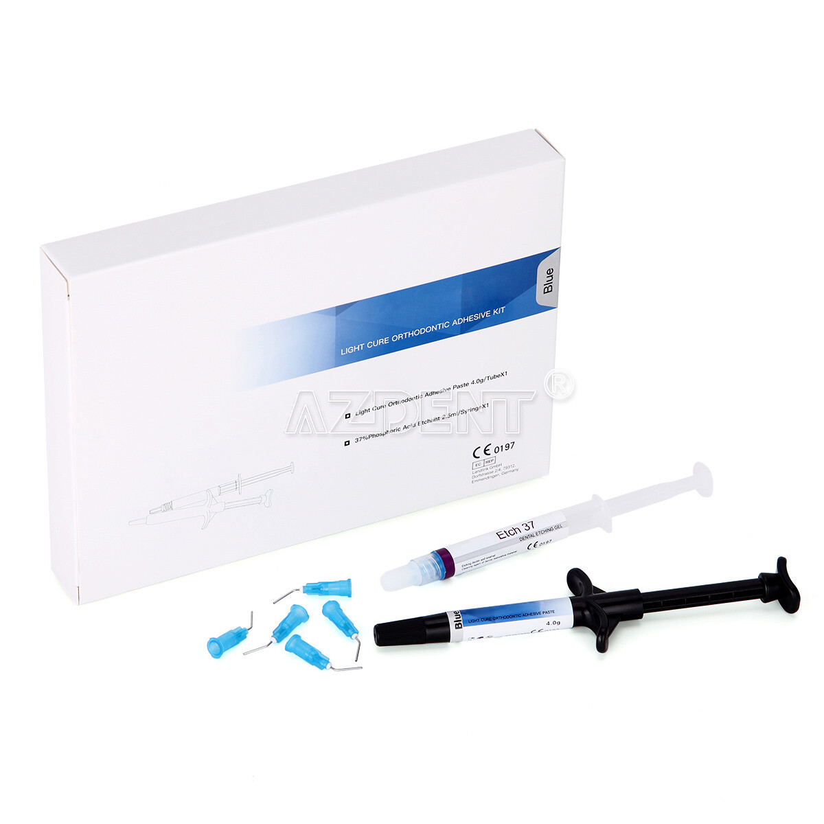 Dental Light Cure Orthodontic Brackets Adhesive Paste Acid Etching Gel Blue Kit