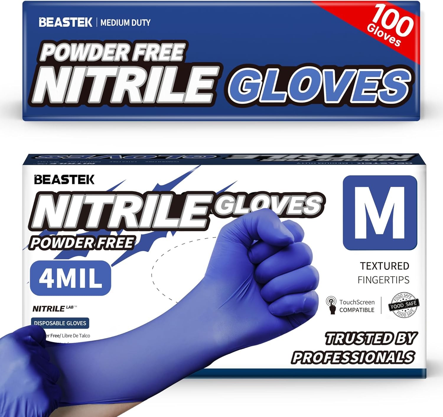 Nitrile Exam Gloves, 4.0 Mil 100 Pcs, Powder-Free Latex-Free Medical Cooking