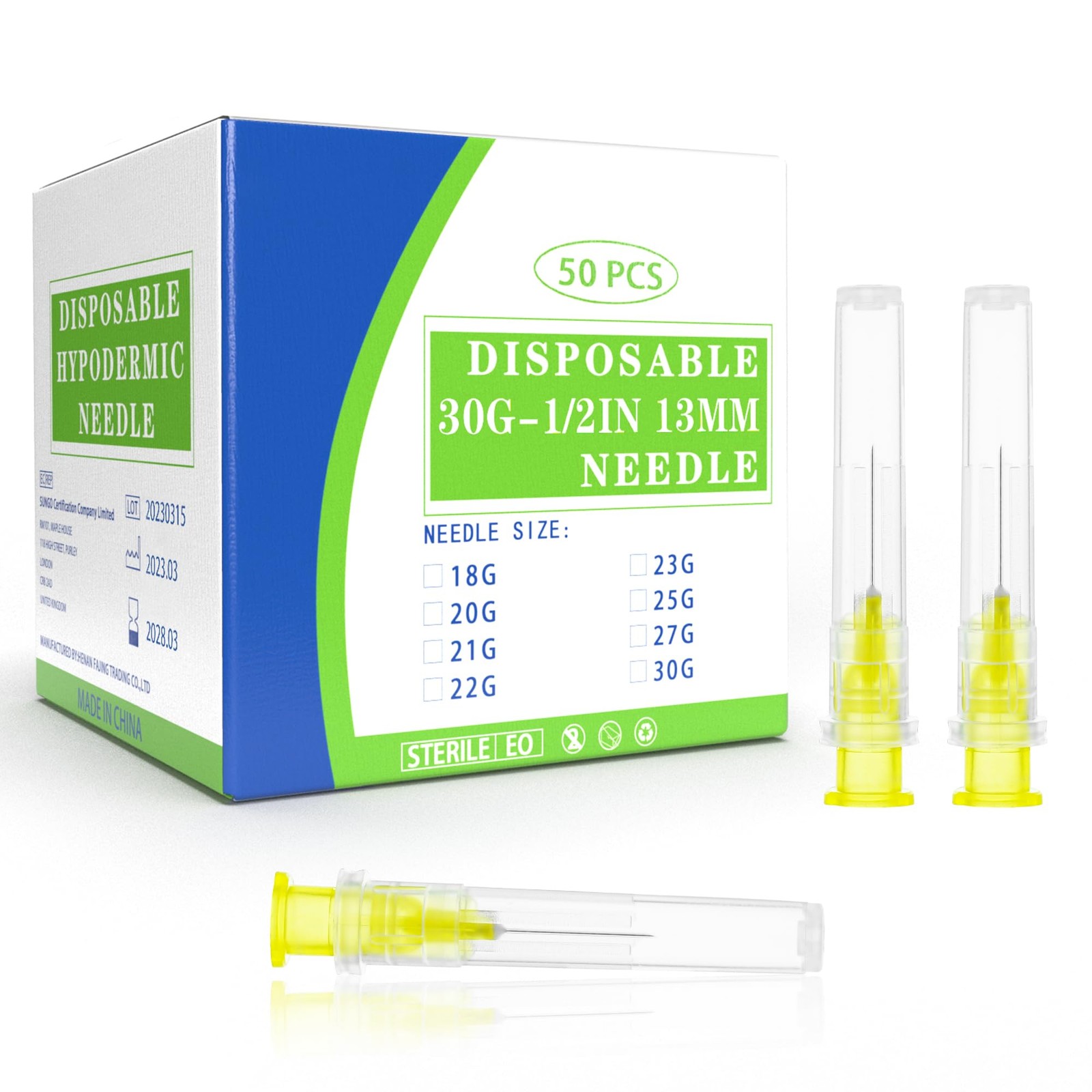 30 Gauge 1/2 Inch Disposable Needles with Caps Luer Lock Lab Dispensing Acce…