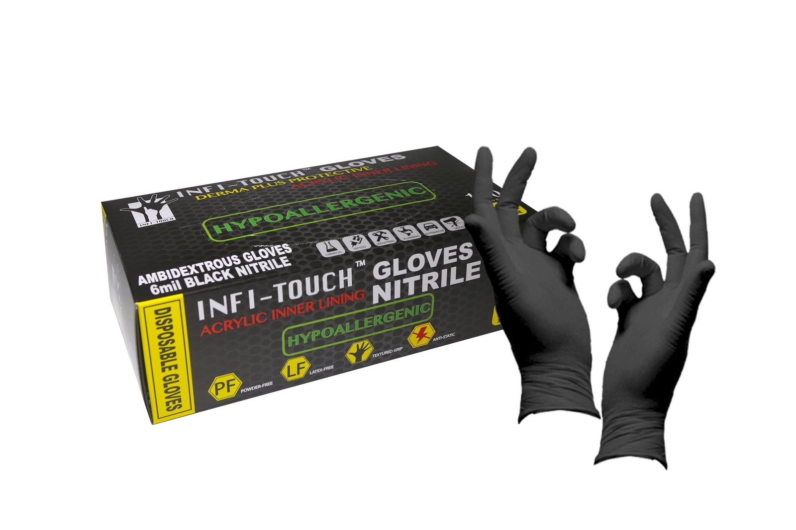 Infi-Touch – Black Nitrile Gloves, Hypoallergenic Co-polymer 6 Mill Thickness…