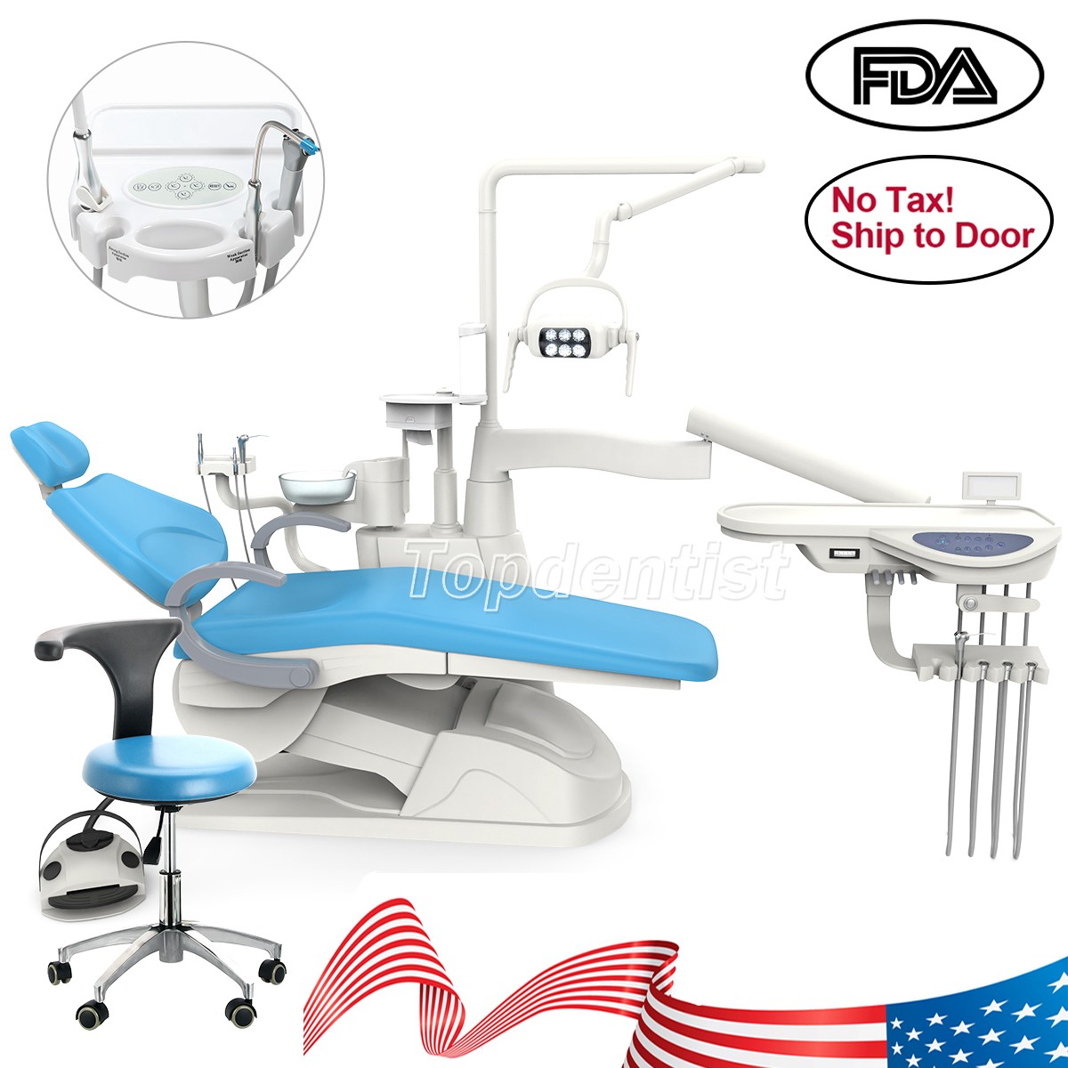 AZDENT Dental Chair Unit Computer Controlled DC Motor Stool Kit +Stool Kits FDA