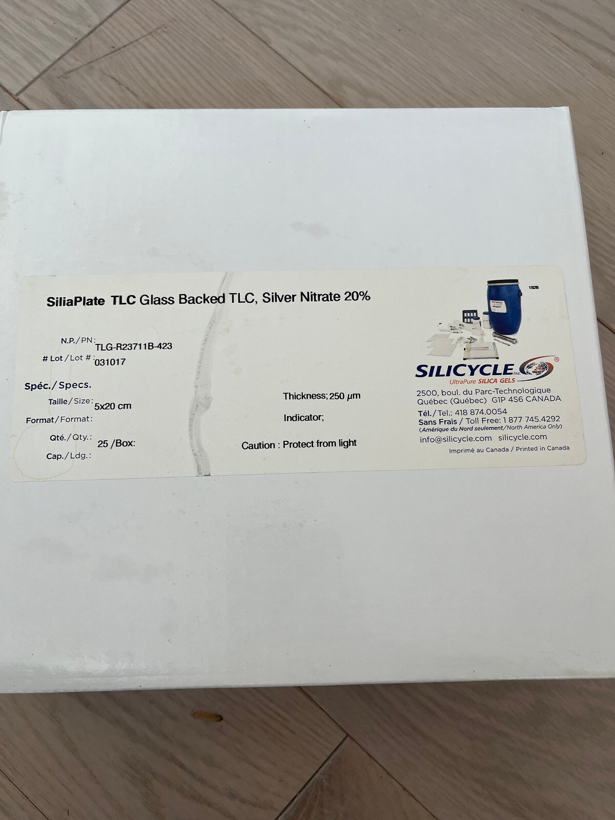 silicycle Siliaplate TLC plate silica Silver nitrate 5×20 cm TLG-R23711B-423 z