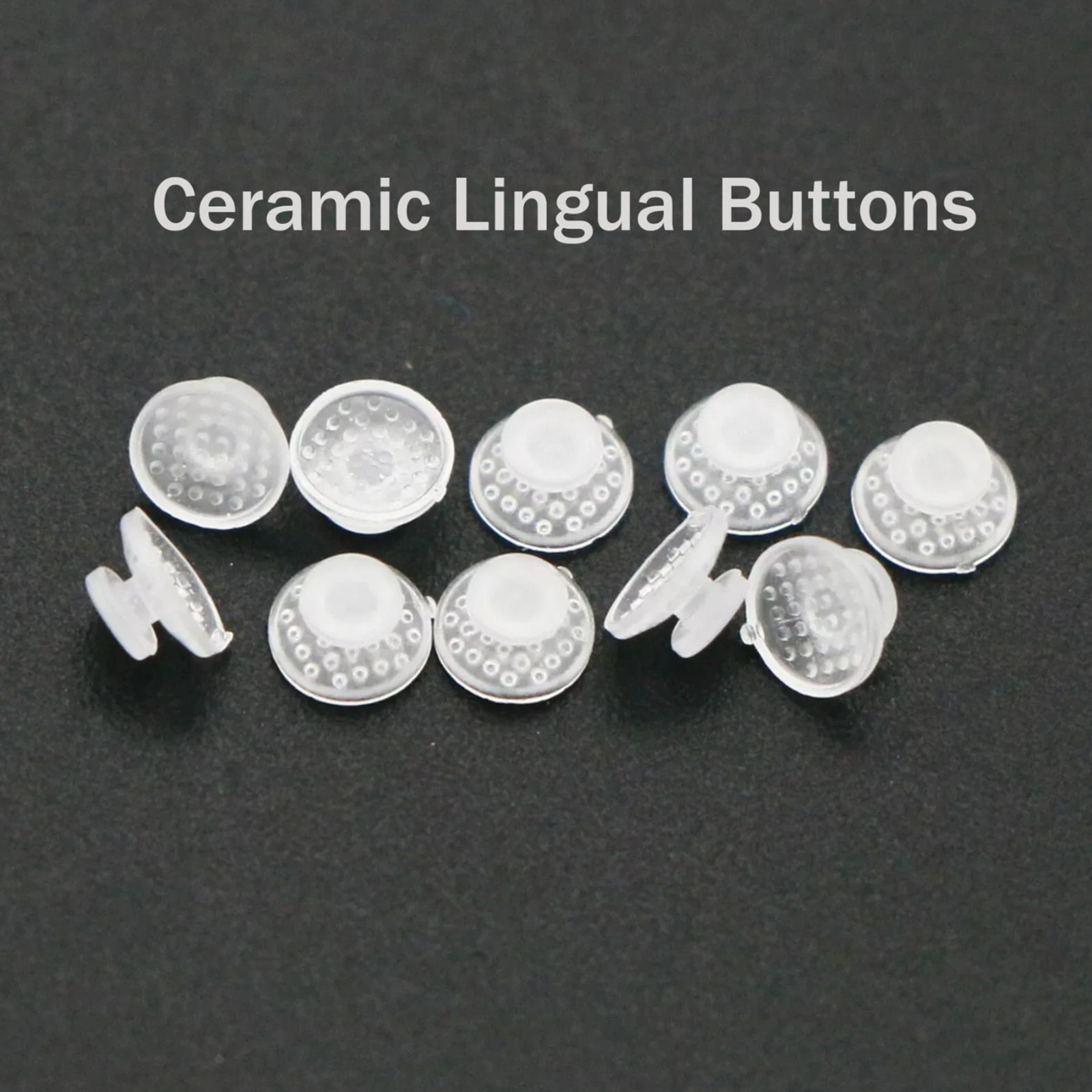 100 Pcs Orthodontic Dental Ceramic Lingual Button Clear Bondable Round Base Mesh