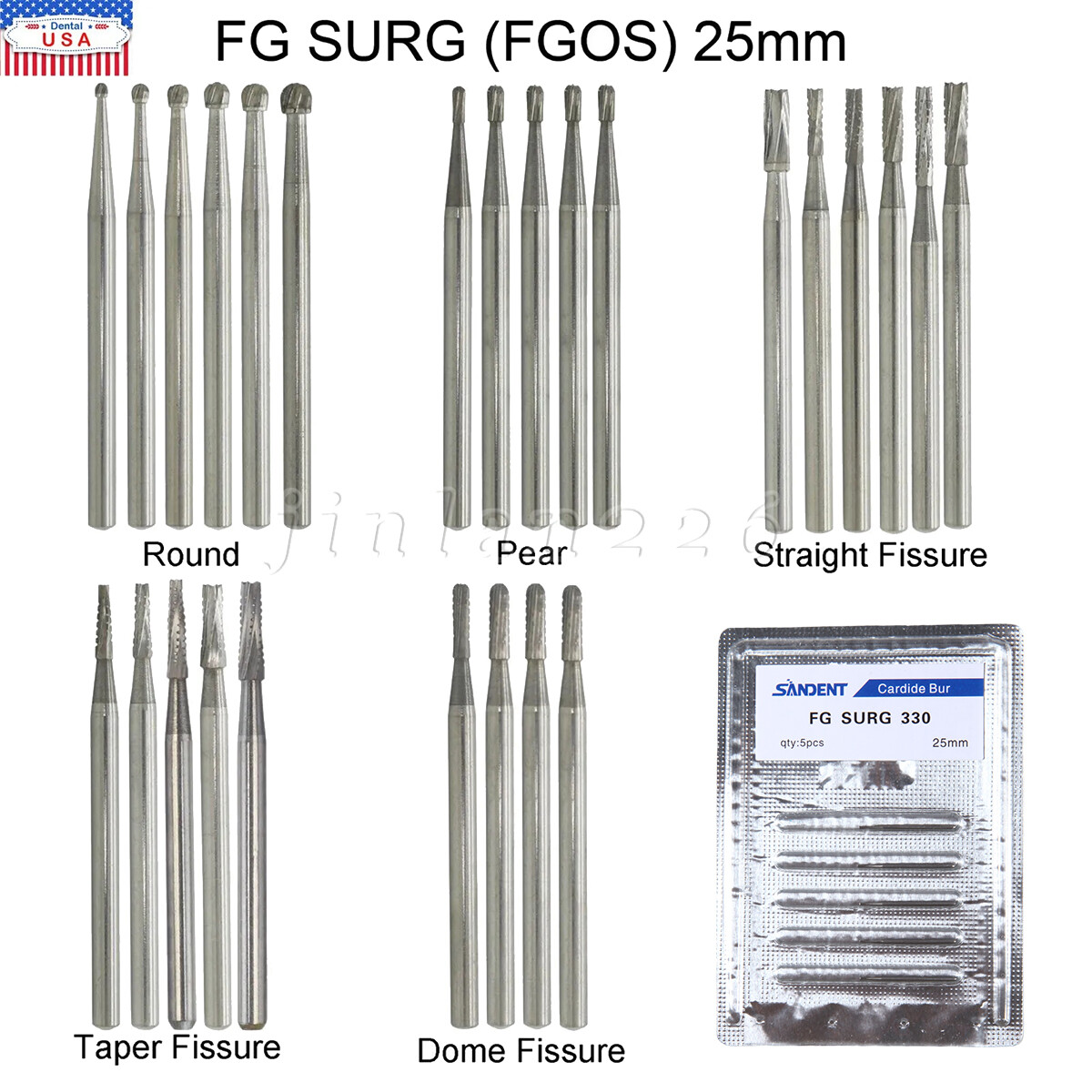 Dental Carbide Burs Surgical Bur Midwest Friction Grip FGOS 25mm