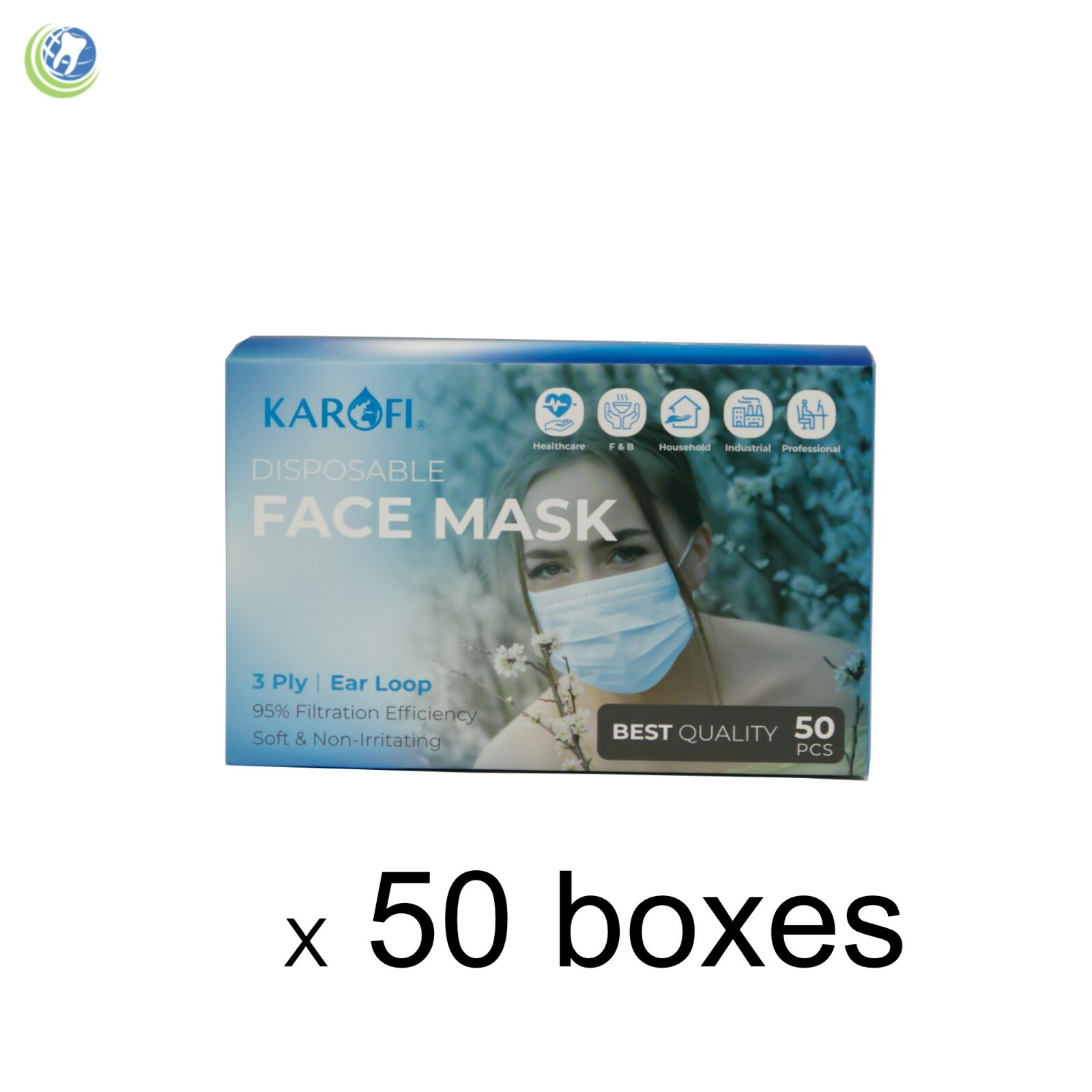 2500 3-Ply Face Mask Non-Medical Surgical Earloop Mouth Cover 50 Boxes/Case