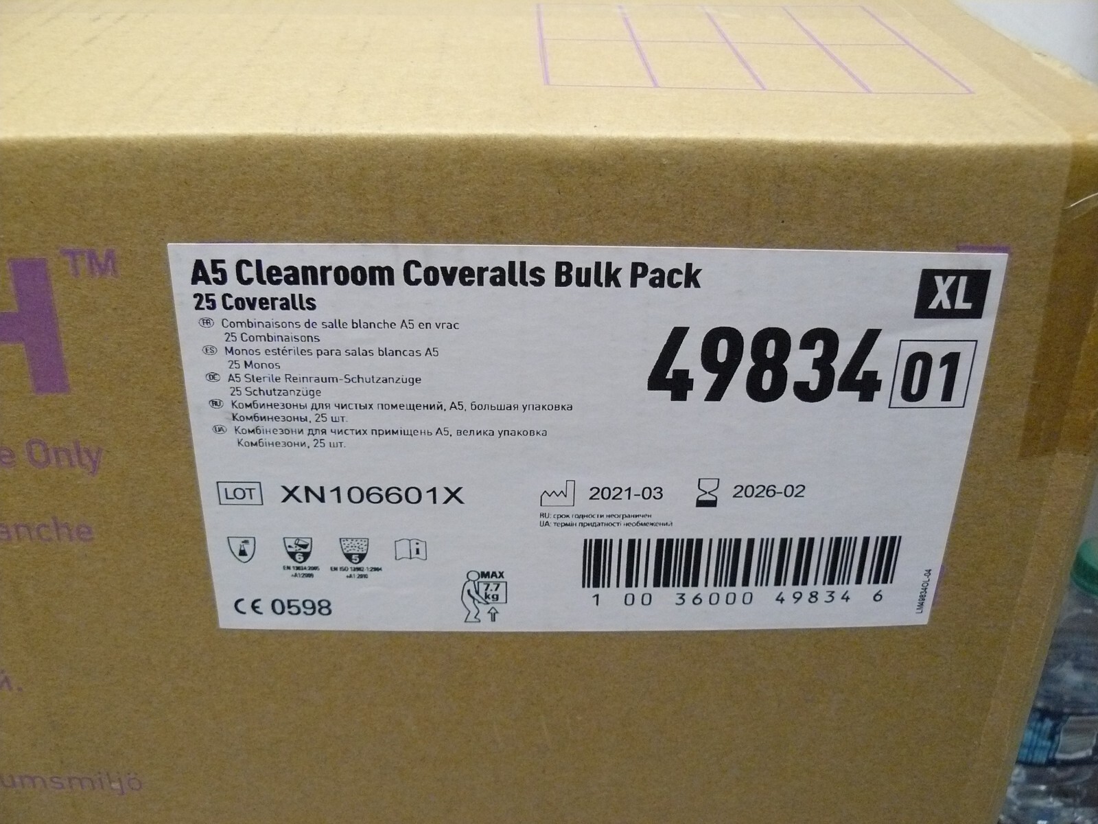 Kimberly Clark Kimtech 49834 A5 Cleanroom Coveralls XL X-LARGE Bulk Pack 25/Case