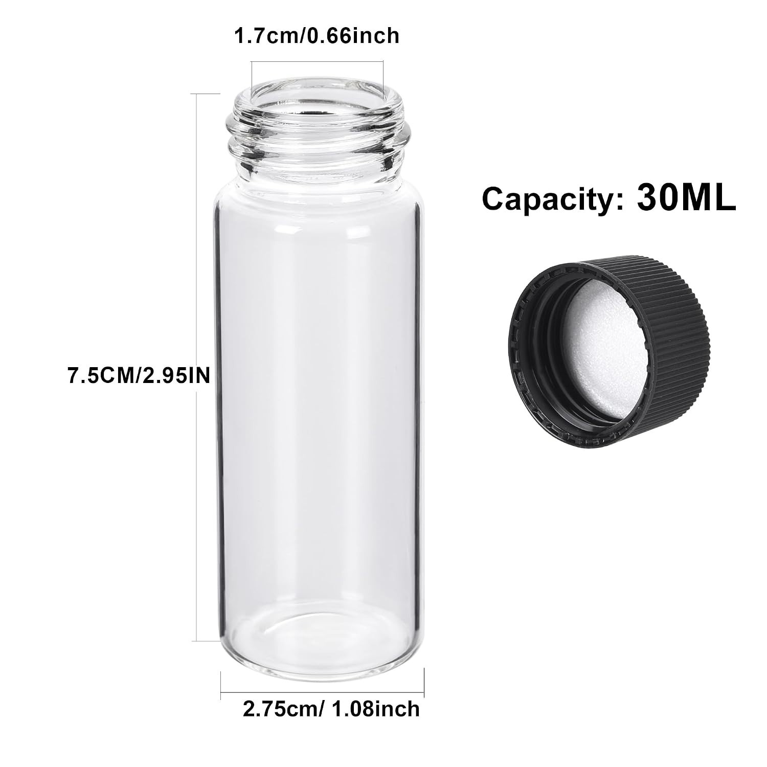 Small Glass Vials with Black Screw Caps – Pack of 100
