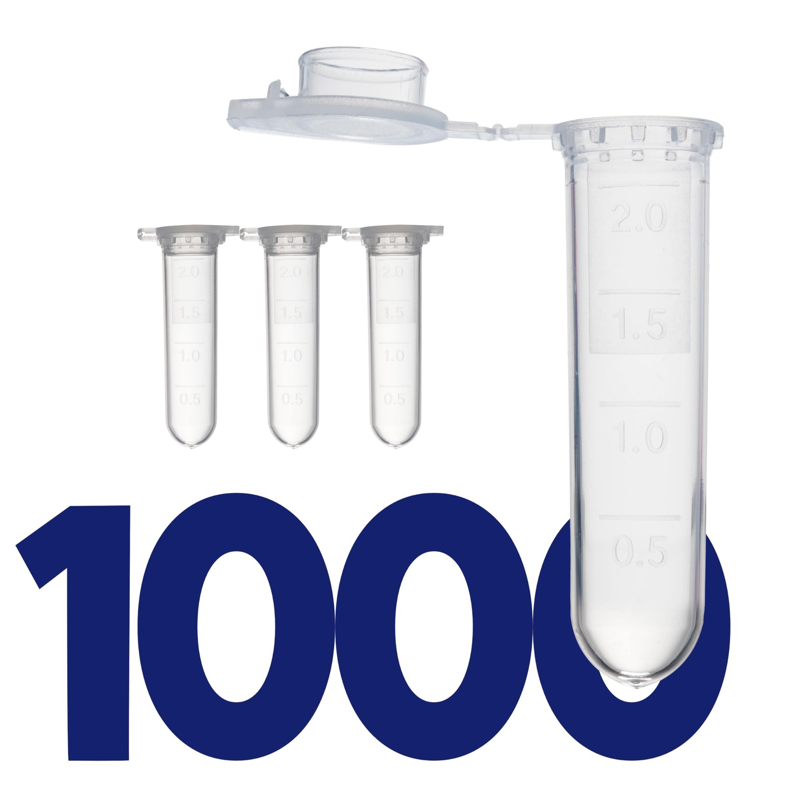 1000 PCS 2ml Clear Snap Cap Microcentrifuge Tube Graduated Lab Polypropylene