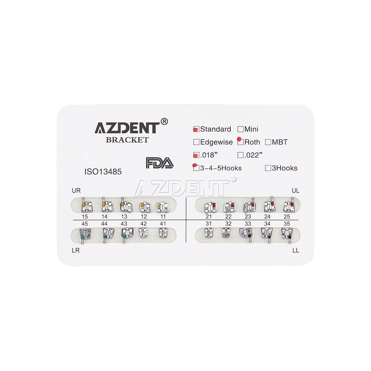 AZDENT Dental Orthodontic Brackets Braces Standard Roth Slot 018 3-4-5 Hooks