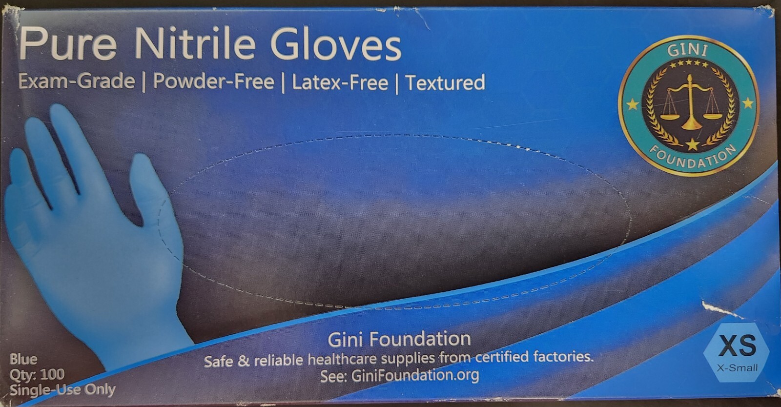 Exam Grade Powder-Free Latex-free Textured Blue Nitrile Gloves XSmall Qty 100