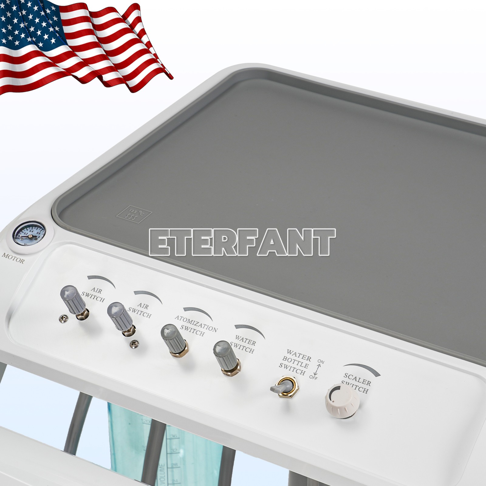 Dental Portable Mobile Cart Delivery Unit System 4Holes with Air Compressor US