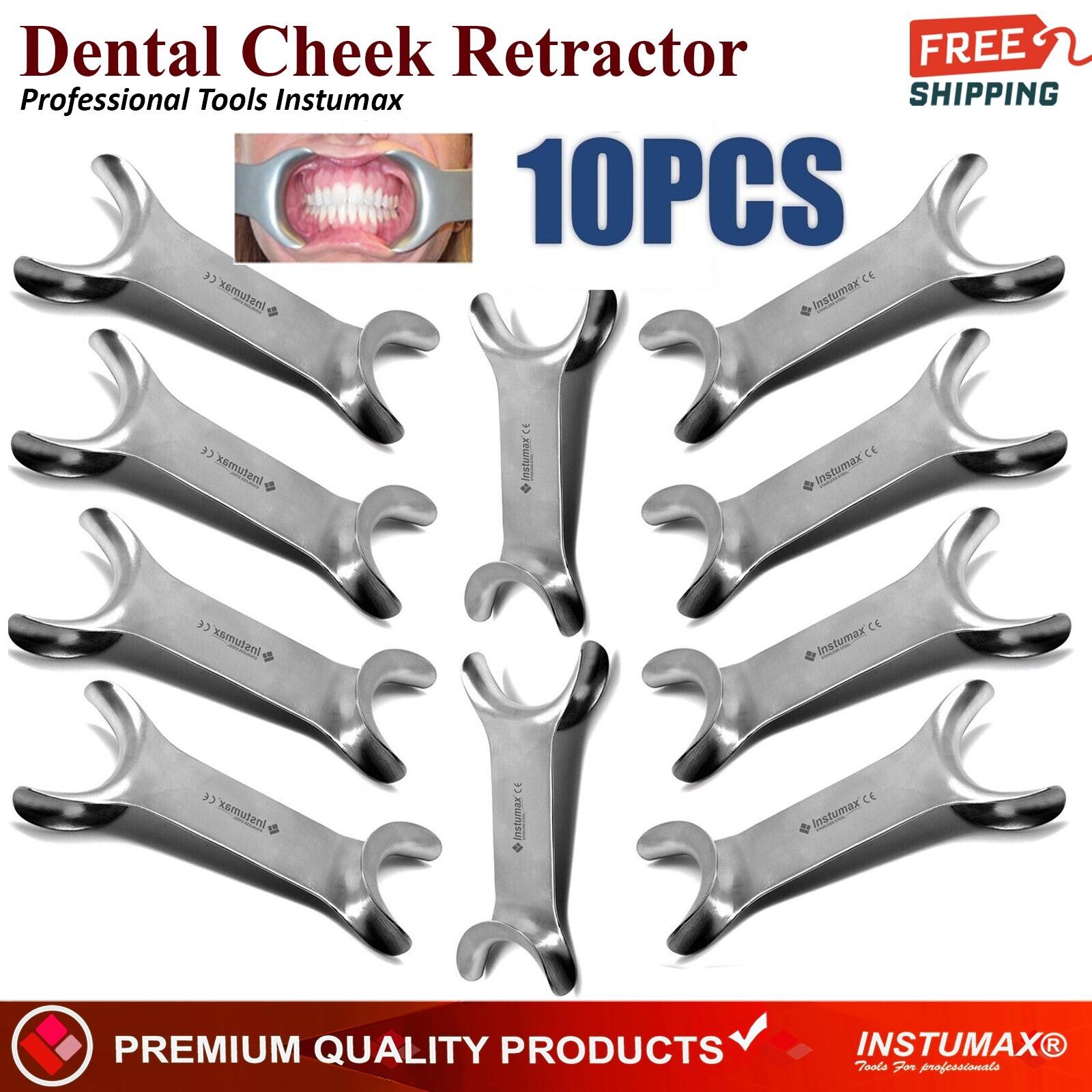 Dental Stainless Steel Mouth Opener Metal Cheek Lip Retractor Double-Head 10-PCS