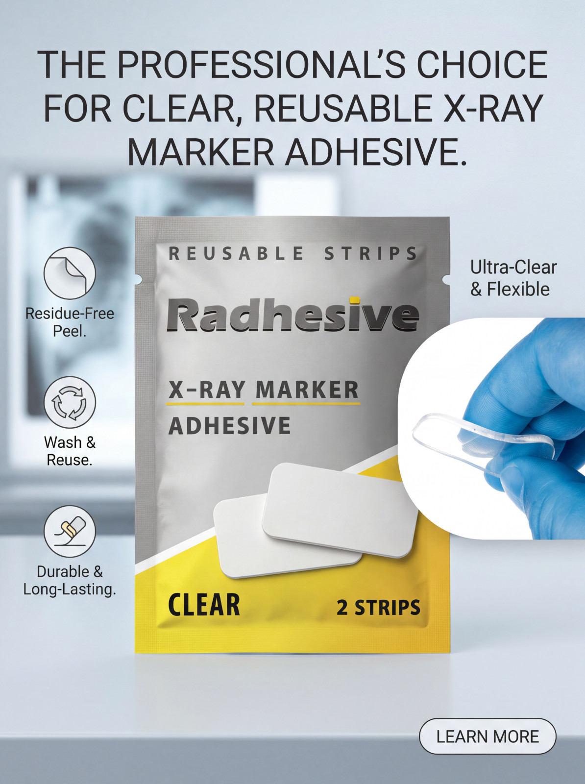 10 RADHESIVE with Gray X-Ray Marker Holder Medical Washable Adhesive Strips