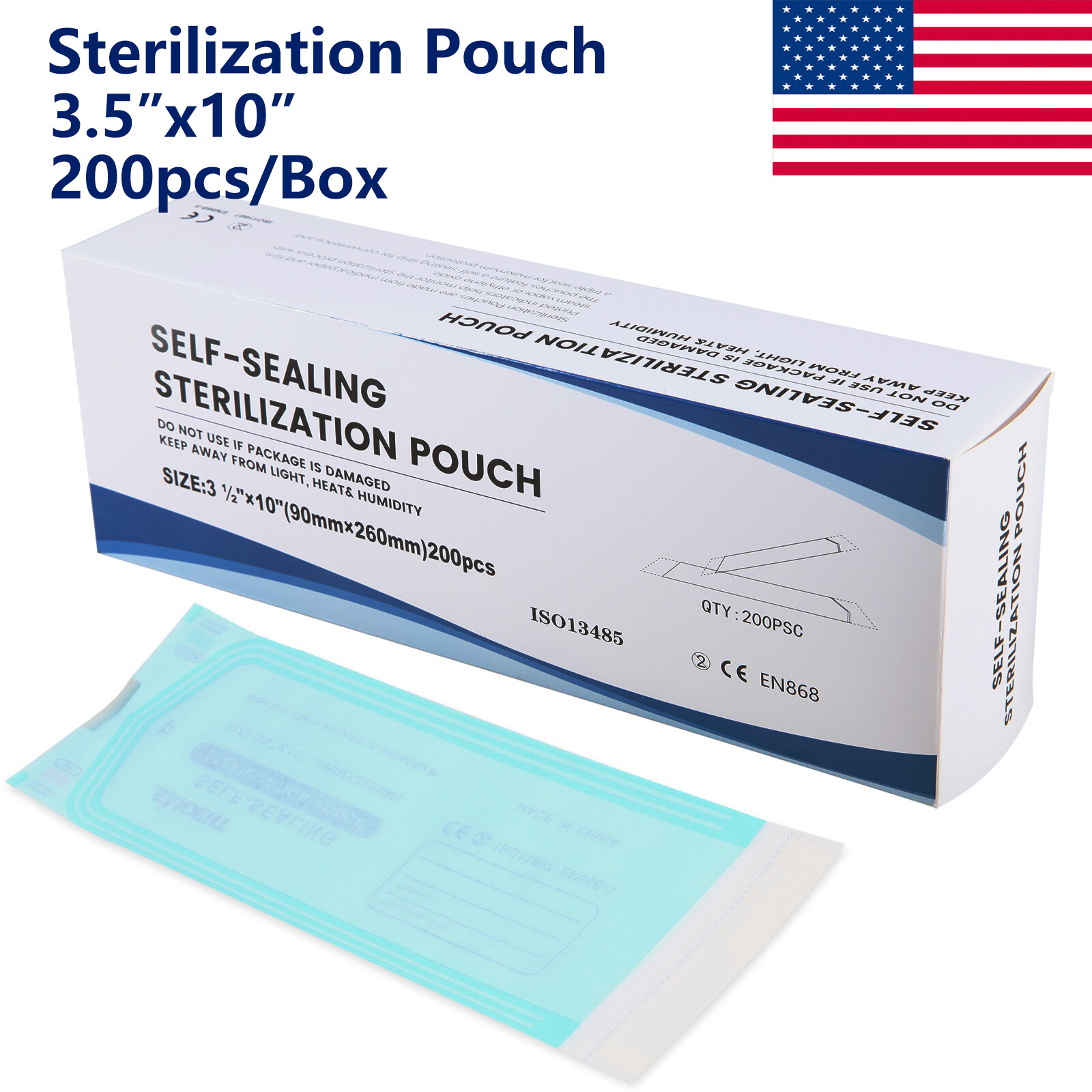 200 pcs 3.5″ x 10″ Self-Sealing Sterilization Pouch Sterilizer Bag Autoclave
