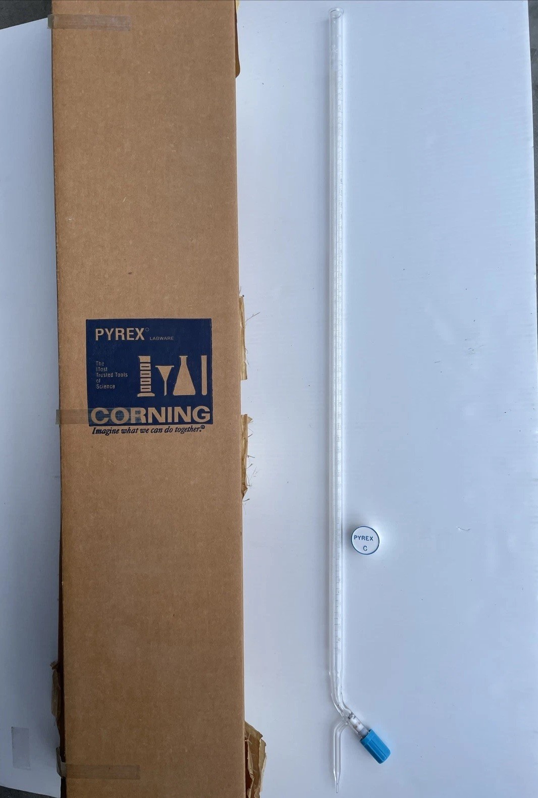 Burette 50ml Borosilicate Glass Pyrex Corning Lab Liquid Dispensing Tube Vintage