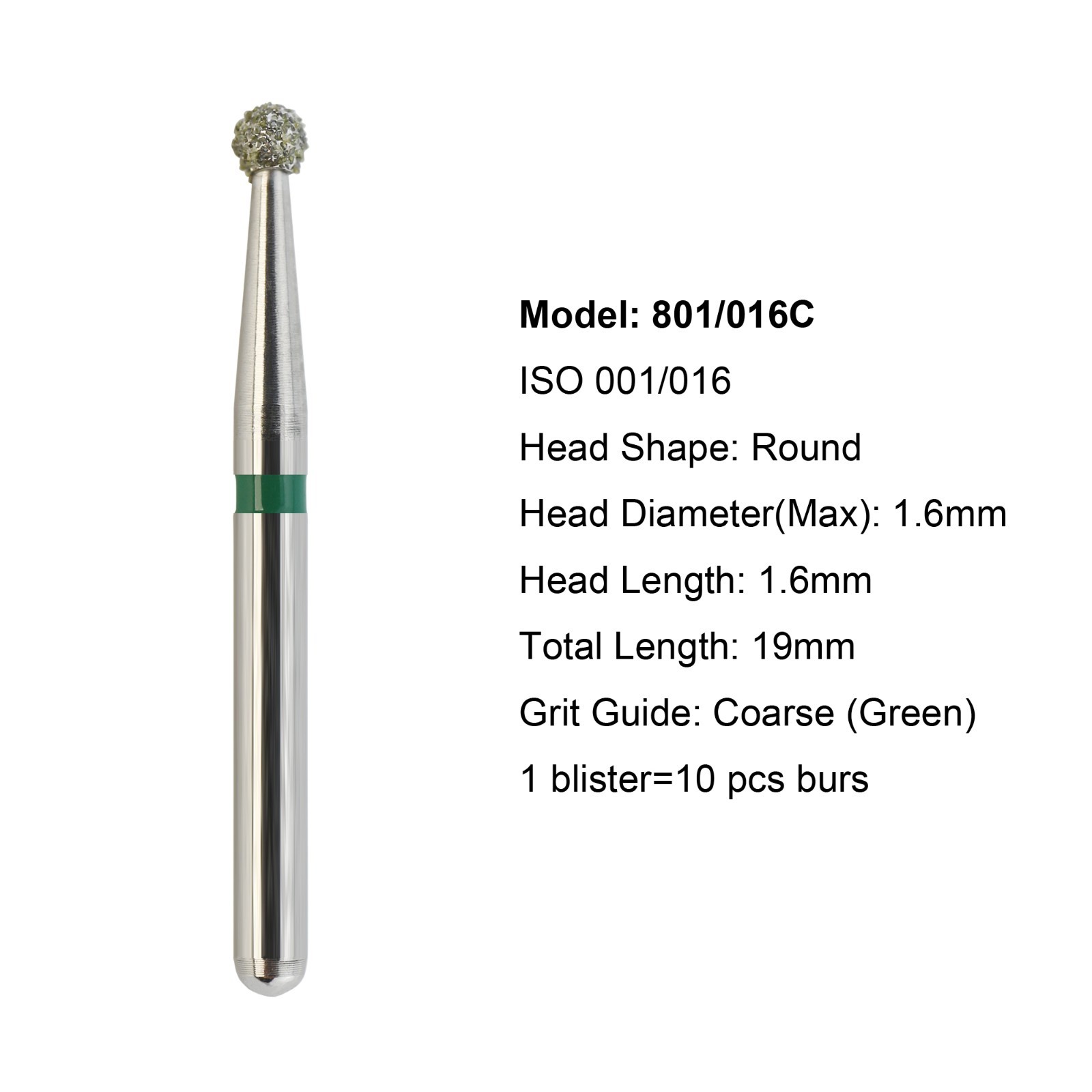 Multi-Use Dental Diamond Burs Round Ball 801/016C Coarse Grit BR-41C High Speed