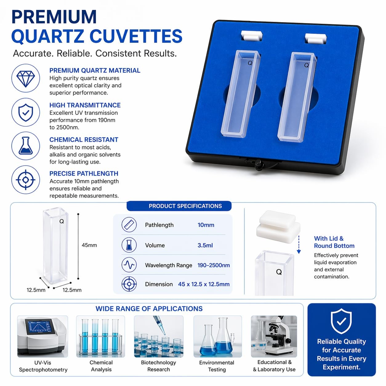 UV Quartz Cuvettes for Spectrophotometer Standard Cells transparent