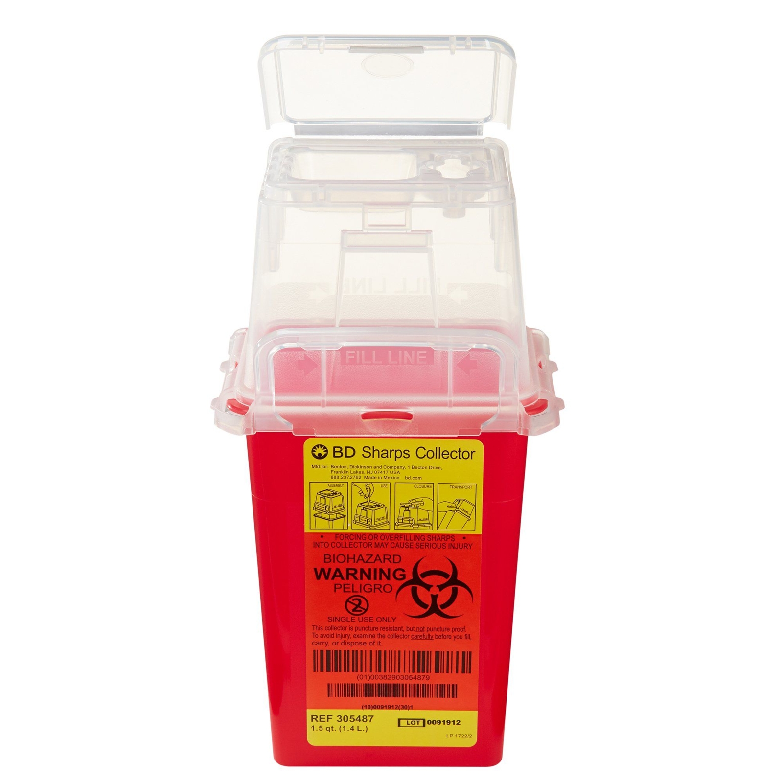 BD Phlebotomy Sharps Container, 1-1/2 Quart, 9 x 4-1/2 x 4 Inch (CS/36)