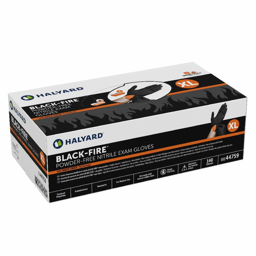 *140-Pieces* Halyard Black-Fire PF Nitrile Medical Exam Gloves X-Large 44759