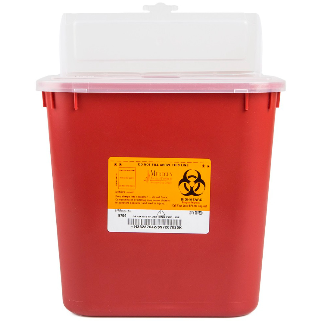 Medegen Stackable Biohazard Sharps Container, 2 Gallon Capacity Each- Case of 24