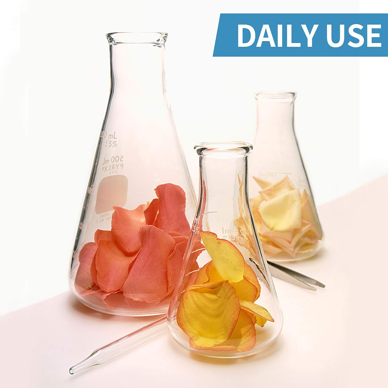 Erlenmeyer Flask Set: 250ml, 150ml, 50ml Borosilicate Glass with Stoppers & S…