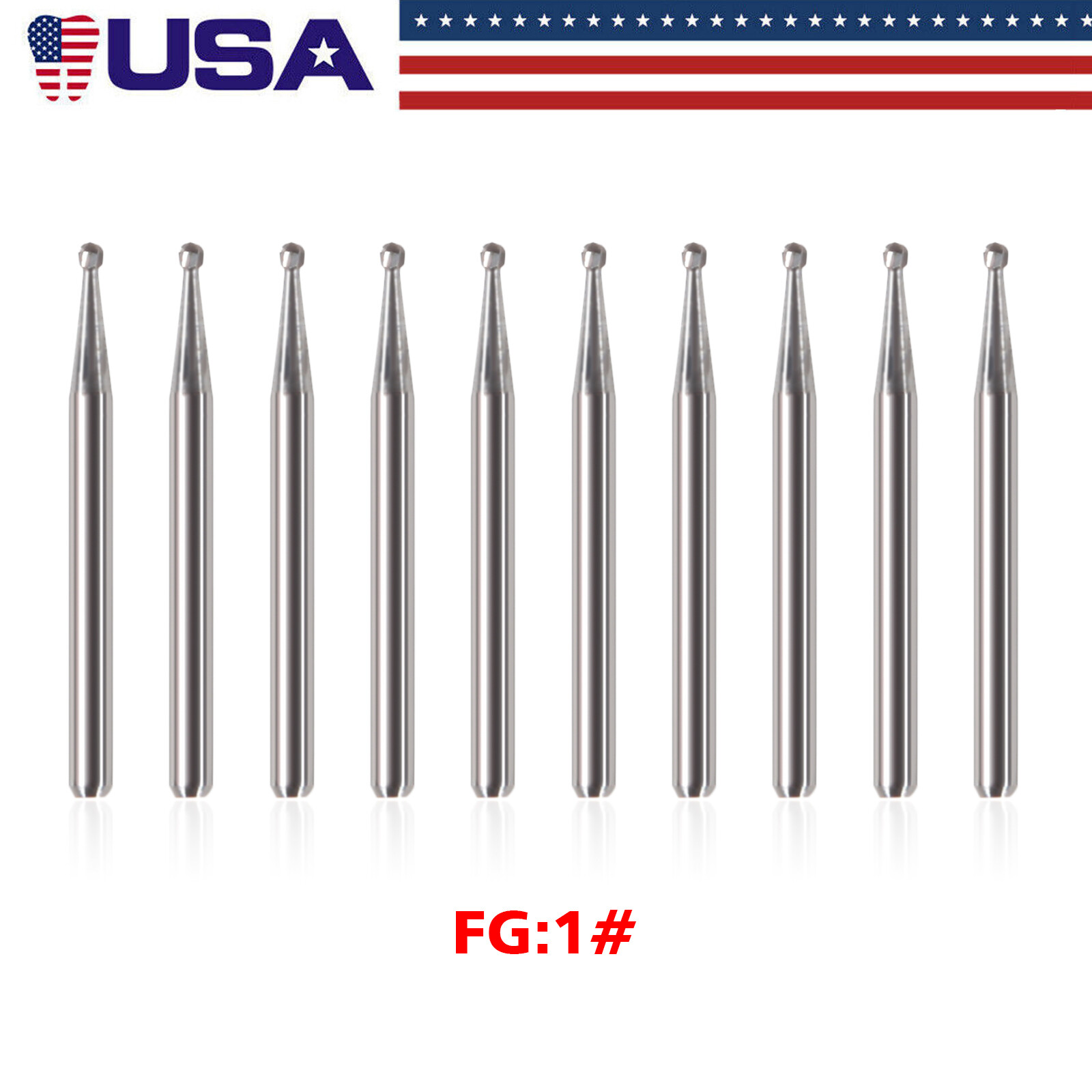 10pcs Dental FG Burs High Speed Handpiece Round Carbide Tungsten Bur FG#1 to