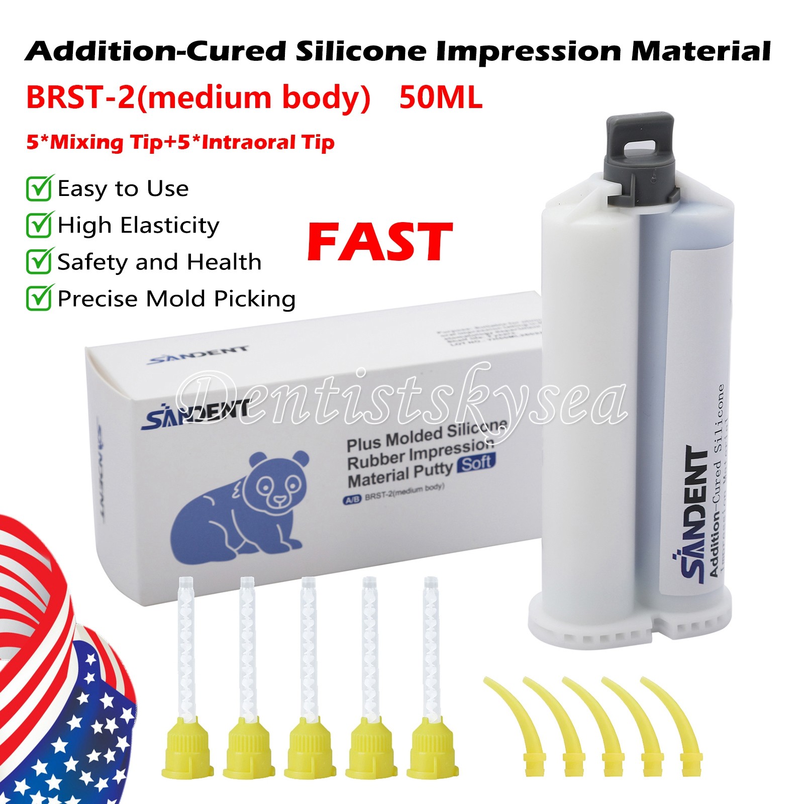 4Packs Dental Impression Material MEDIUM Body Fast Set VPS PVS Cartridges 50ML