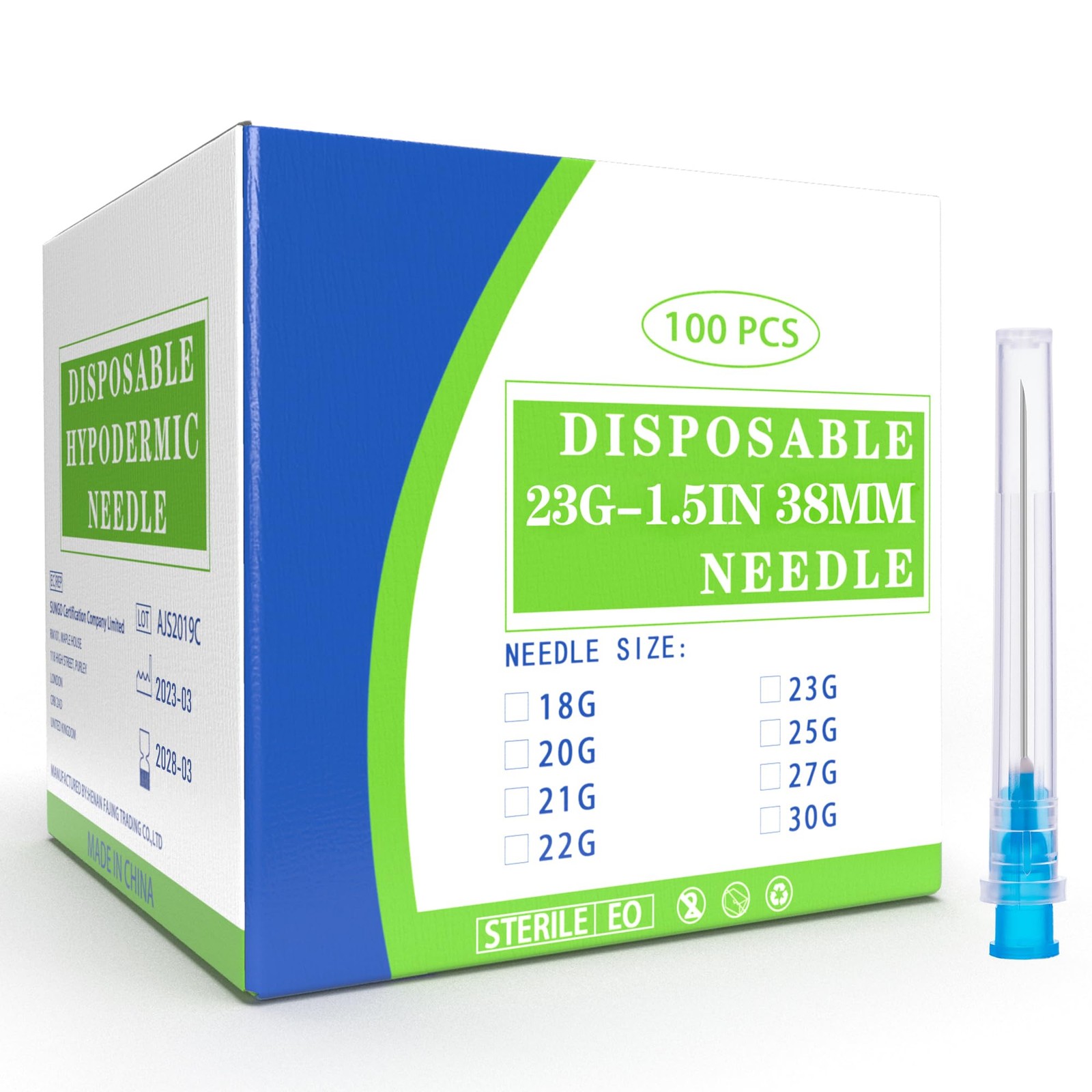 Meterbox 100 Pack 23 Ga 1.5 inch Disposable Needles with Caps for Scientific …