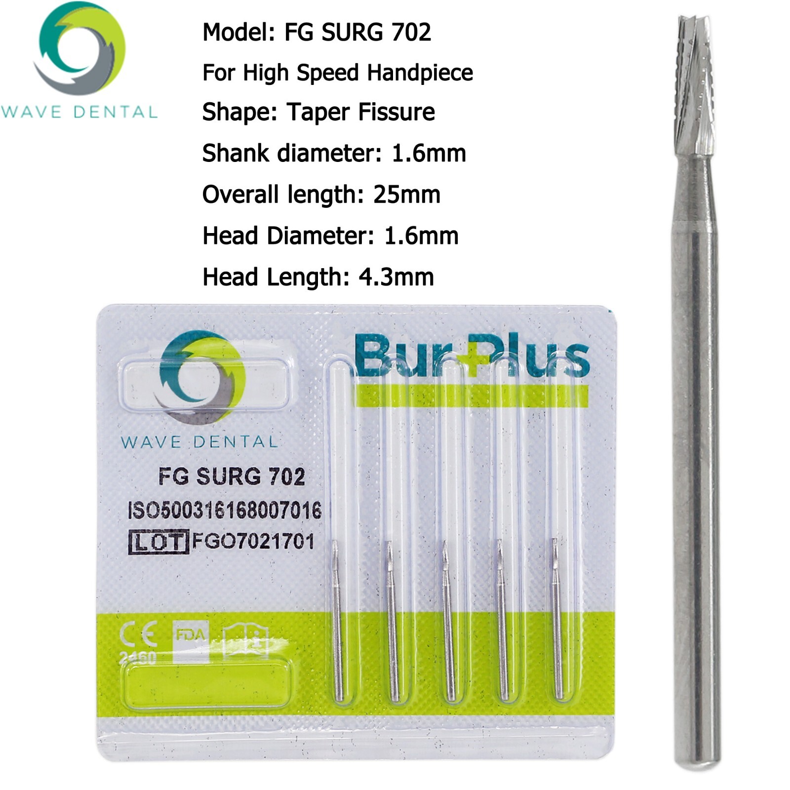 Wave Dental 701 702 703 Surgical Burs FG SURG High Speed Carbide FGOS Midwest