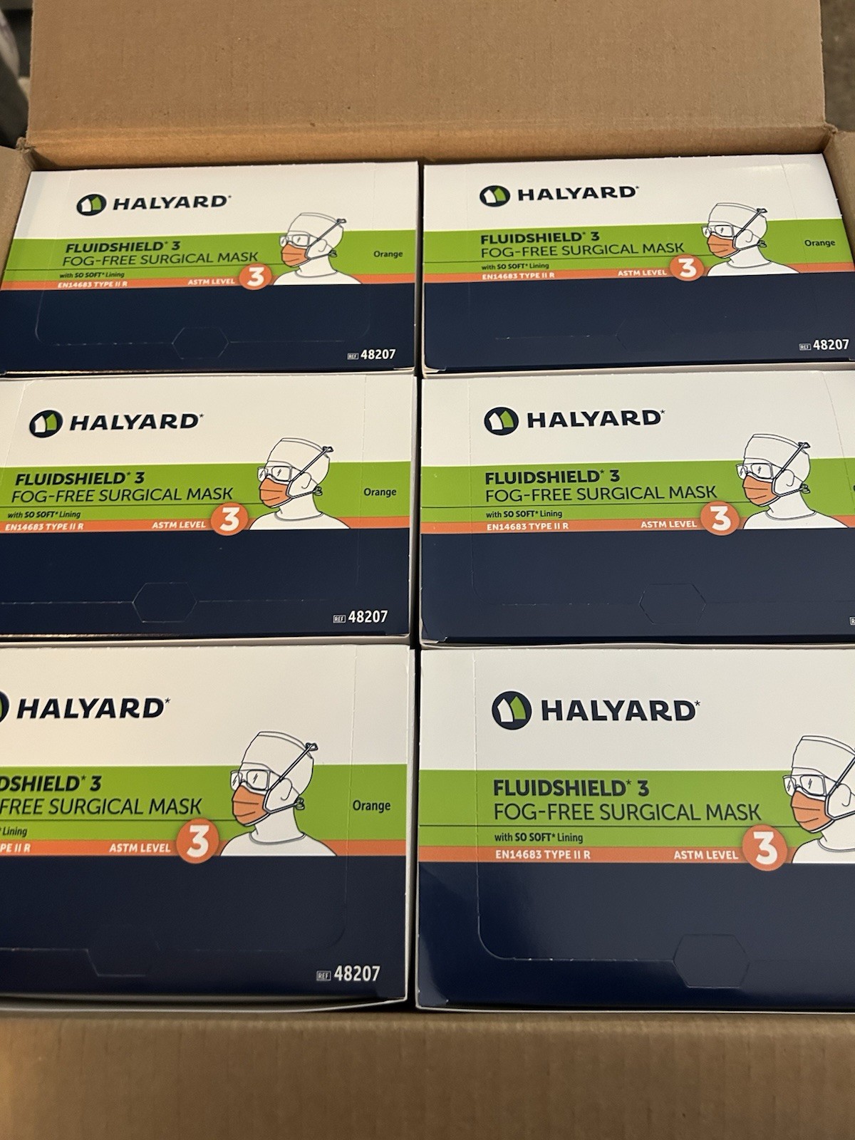 Halyard 48207 Fluid Shield level 3 FOG-FREE SURGICAL Face Mask – 50pc – 6 Boxes!