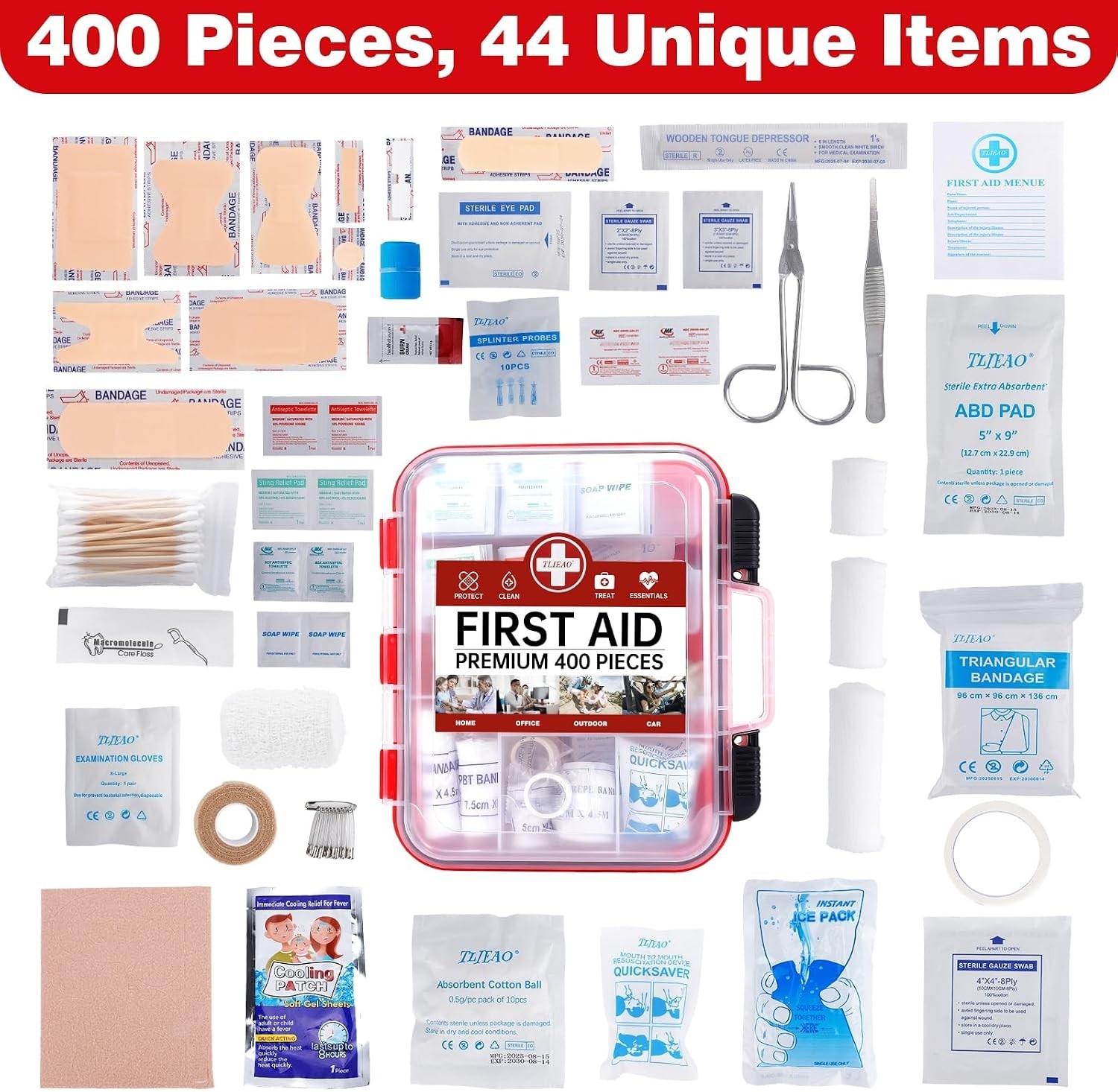 400-Pc First Aid Kit, Wall Mountable for Home, Car, Office, Travel