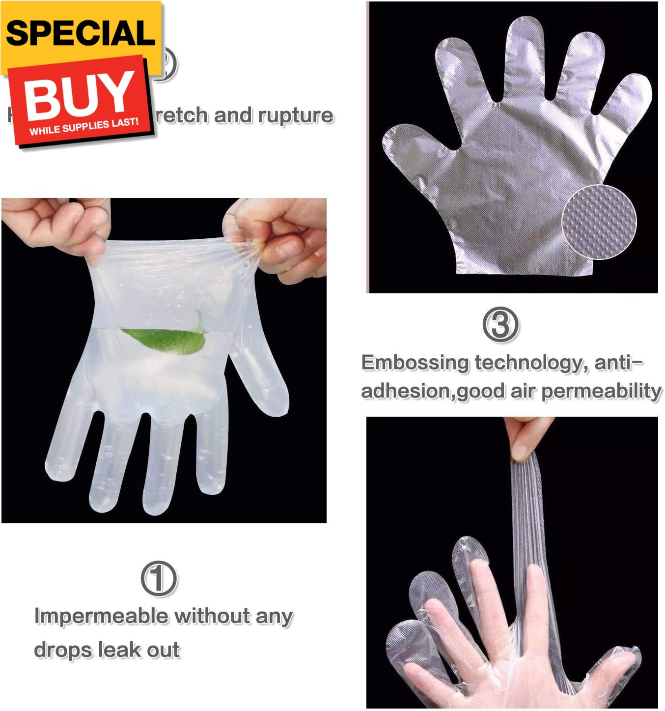 100pcs Disposable Plastic Gloves, Latex Free Powder Free Clear Polyethylene Hand