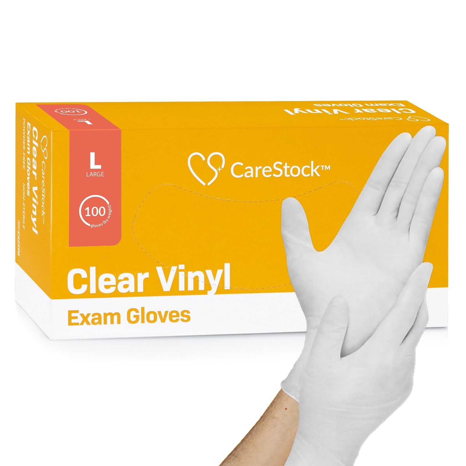 CareStock Vinyl Exam Glove Standard Cuff Length LARGE CS2596 1000 per Case