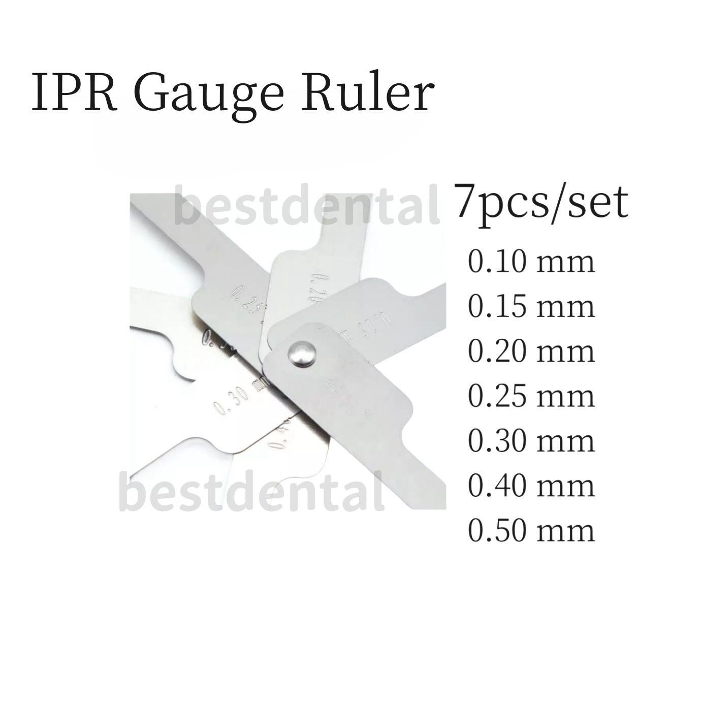7Pcs/set Dental Orthodontic Interproximal Reduction IPR Gauge Ruler 0.10-0.50mm