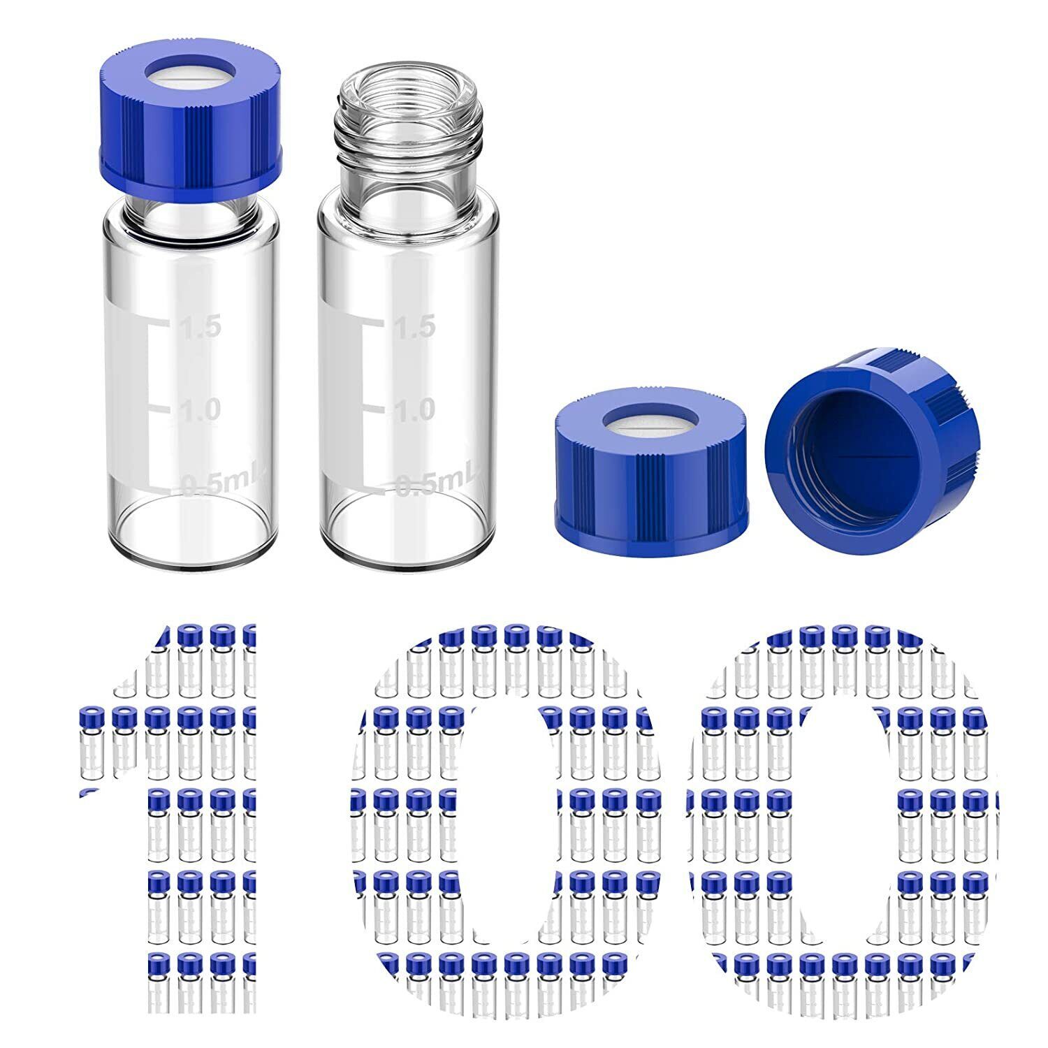 1000x Clear/Amber Autosampler Vials 2ml HPLC 9-425 Screw PTFE Caps Writting Area