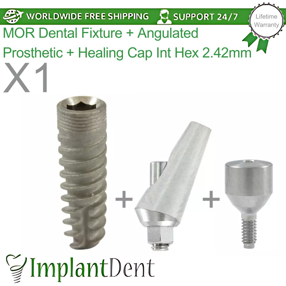 1x Dental Spiral Fixture SLA, Angulated Prosthetic, Healing Cap Int Hex 2.42mm