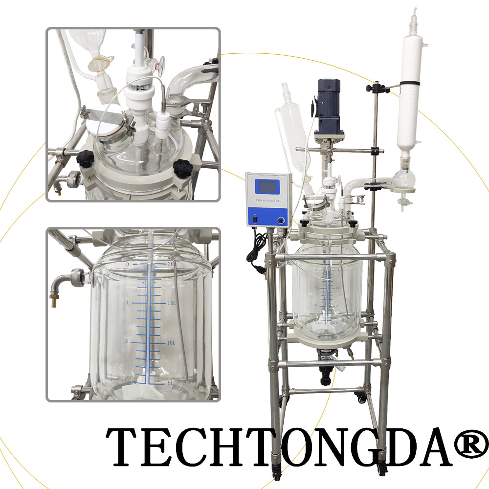110V Jacketed Glass Reaction Vessel Professional Lab 20L Jacketed Glass Reactor