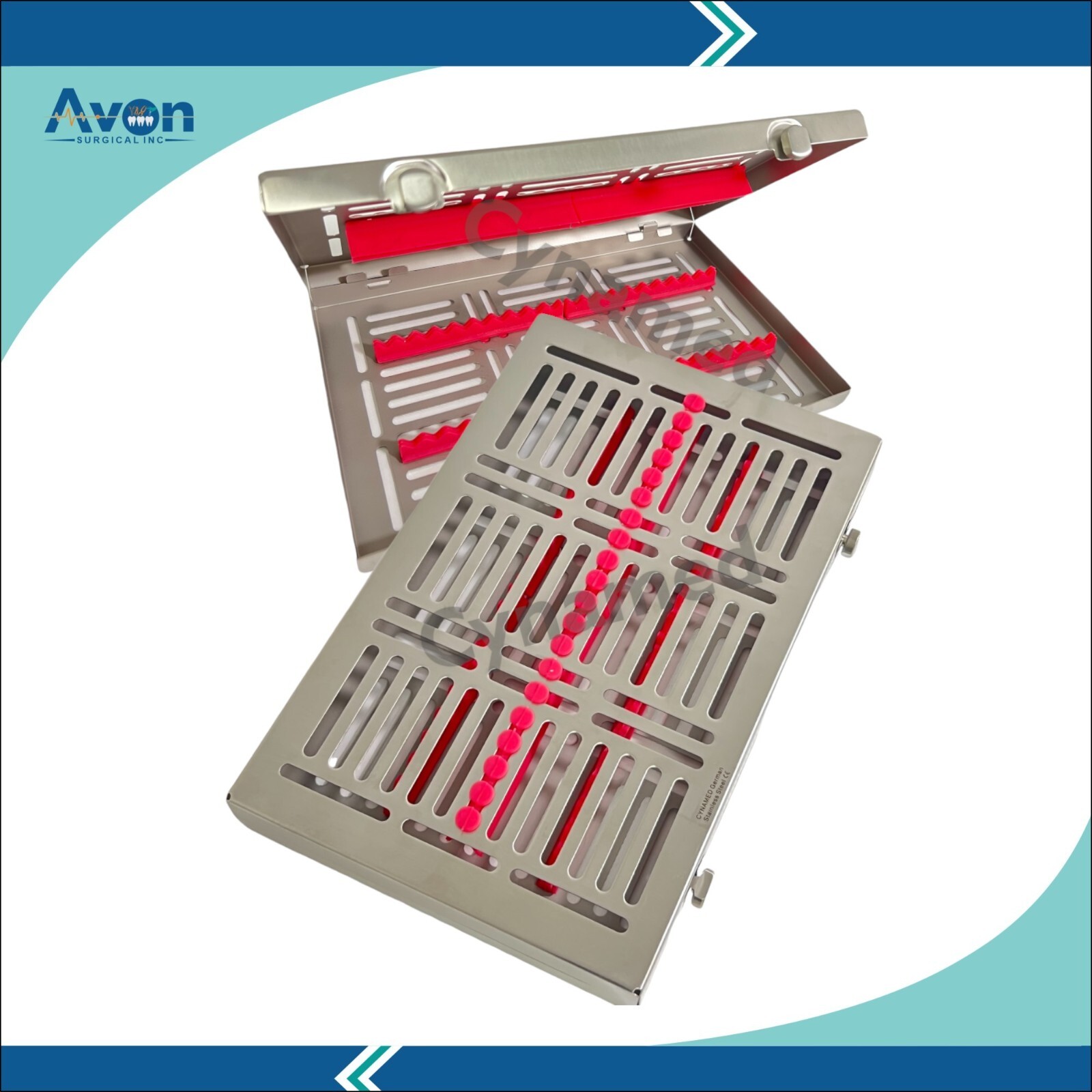 4 Pack – Sterilization Cassette with Double Button & Detachable Lid German Steel