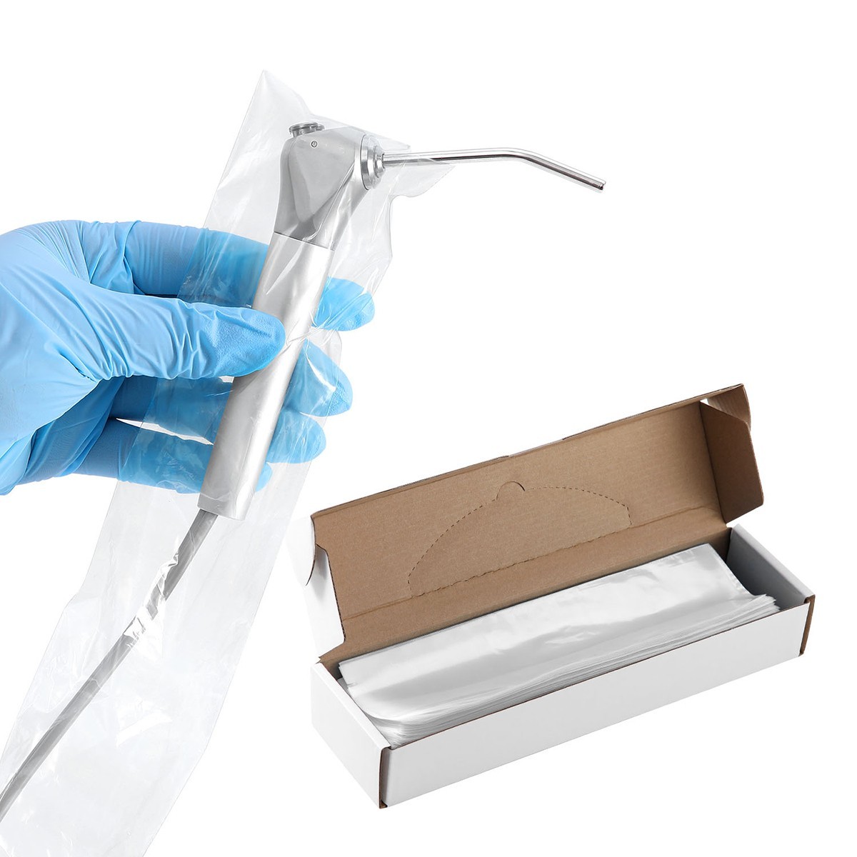Dental 3 Way Air Water Syringe Handpiece HVE/SE Sleeves Cover 2.5»X10» Clear