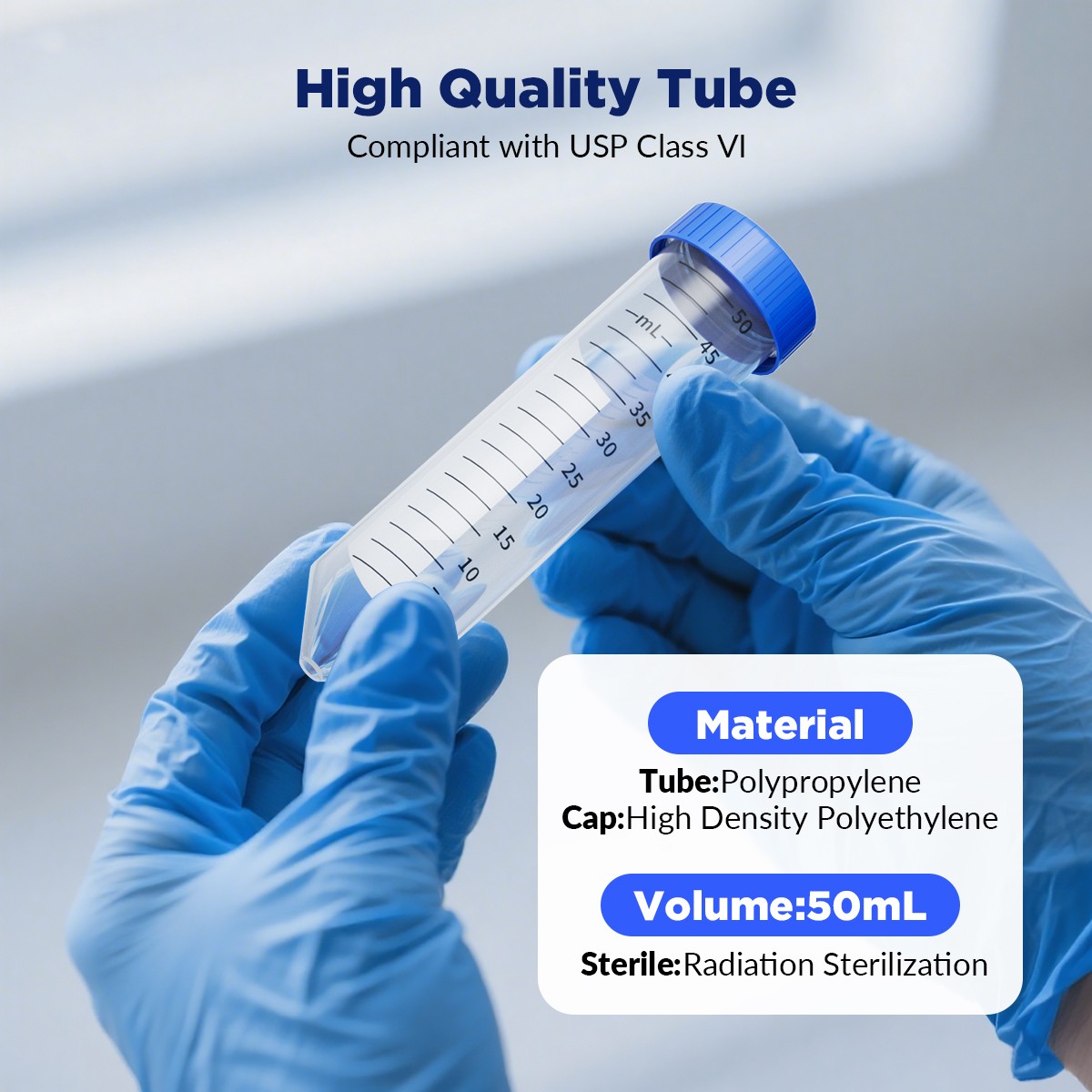 Simpure 5000x Sterile Conical Plastic Test Tubes 50mL Screw Cap DNase/RNase Free