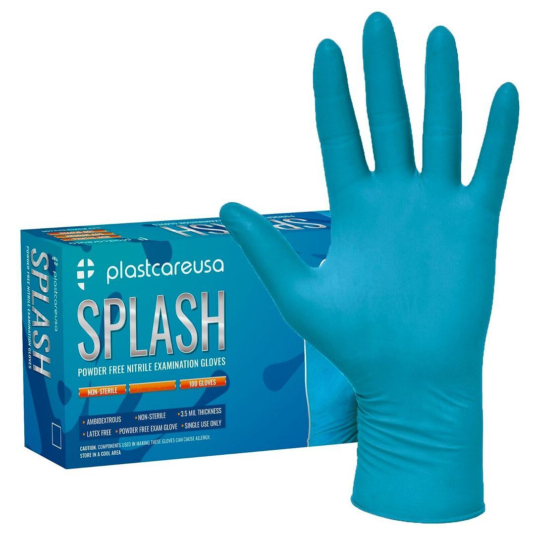 plastcareusa Splash Nitrile Exam Gloves – Blue LARGE, 1000 Case