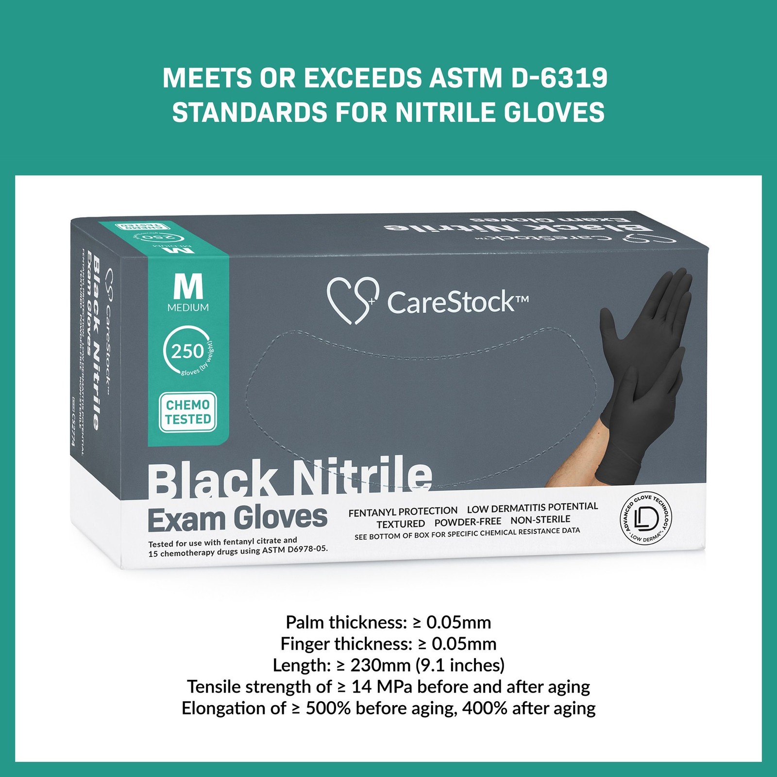 CareStock Nitrile Exam Glove Standard Cuff Length MEDIUM CS2774 2500 per Case