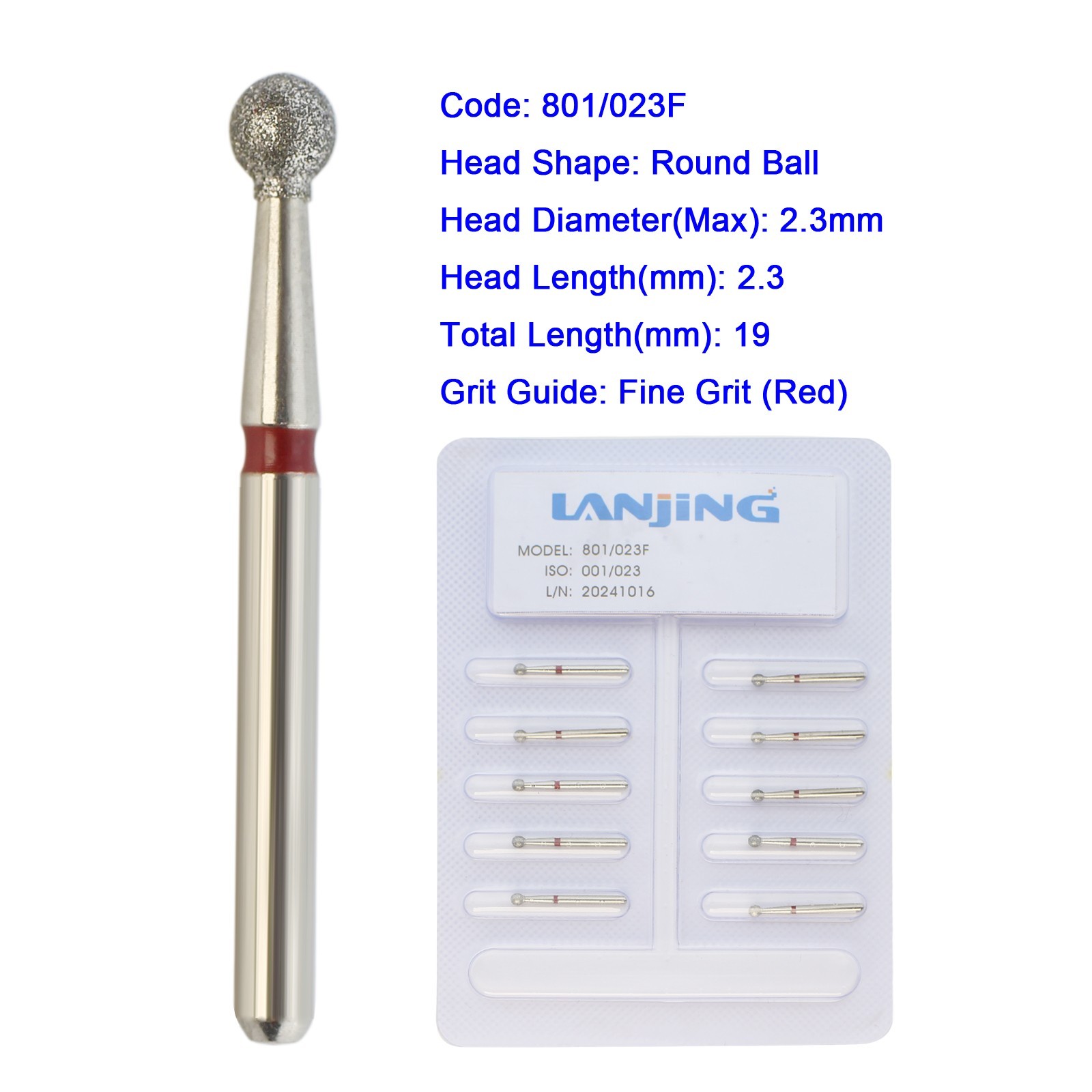 Dental Diamond Bur Multi-use Long Round Ball Bur FG High Speed 801 Surgical 801L