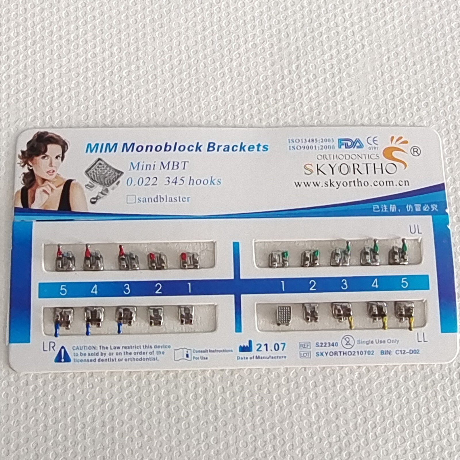 5Packs Dental Orthodontic Brackets Braces Mini MBT Slot.022 Hooks 345 Metal MIM