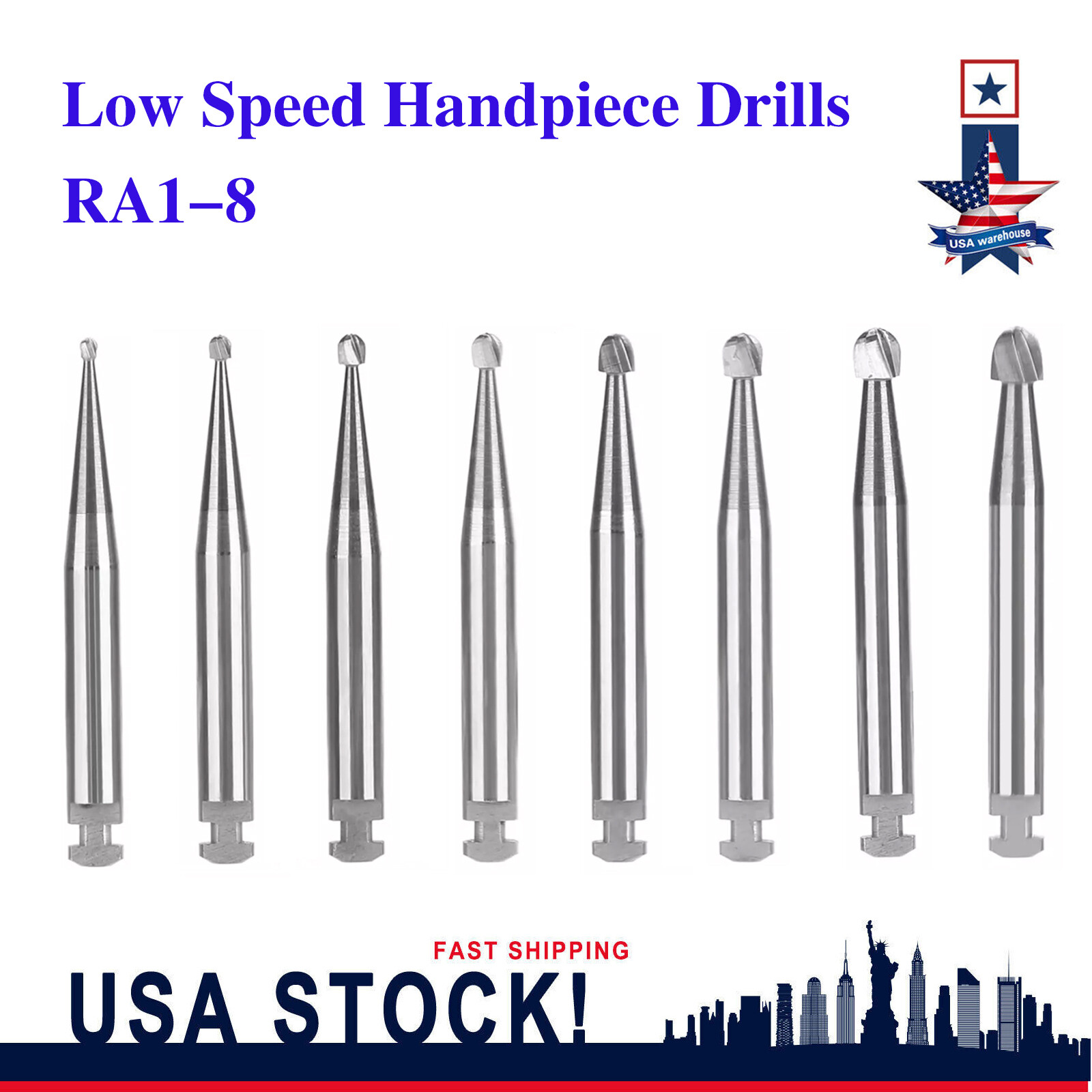 5 Pcs/Pack Dental RA Round Carbide Bur For Slow Speed Latch Type RA 1#-8# Choose