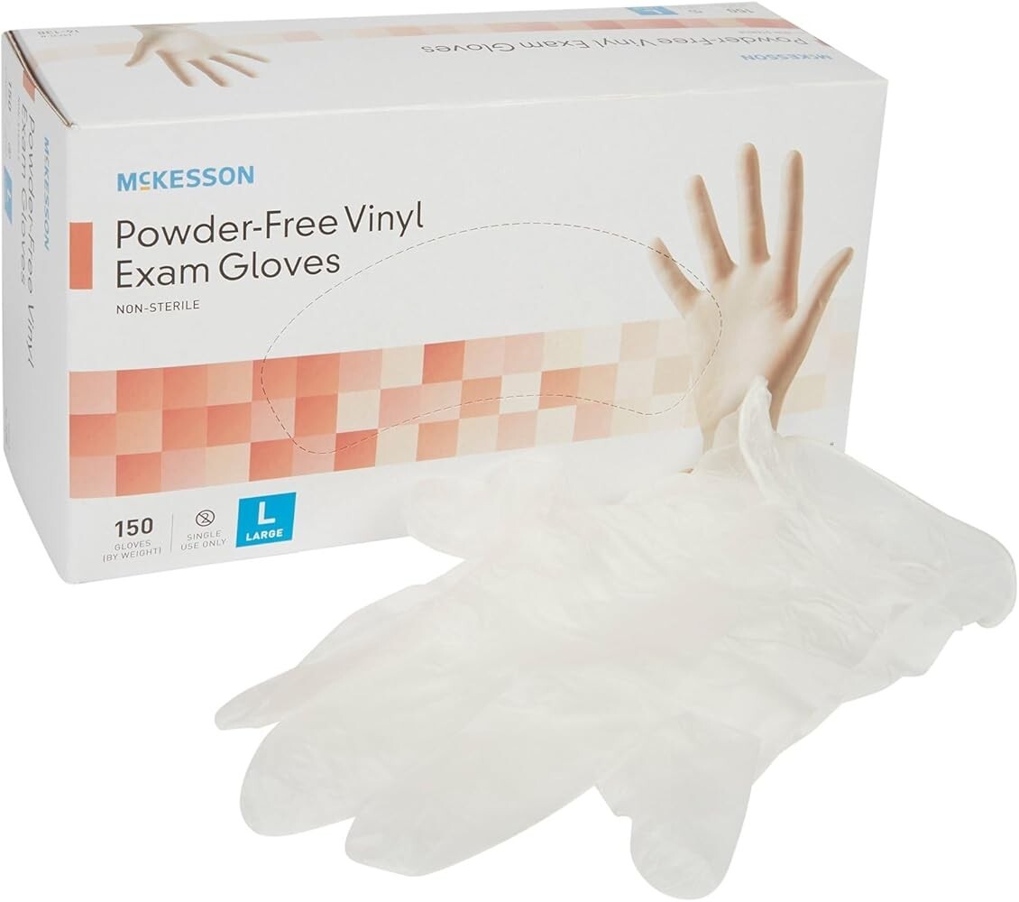 McKesson Vinyl Exam Powder Free Gloves Large (Pack of 100) (14-118)